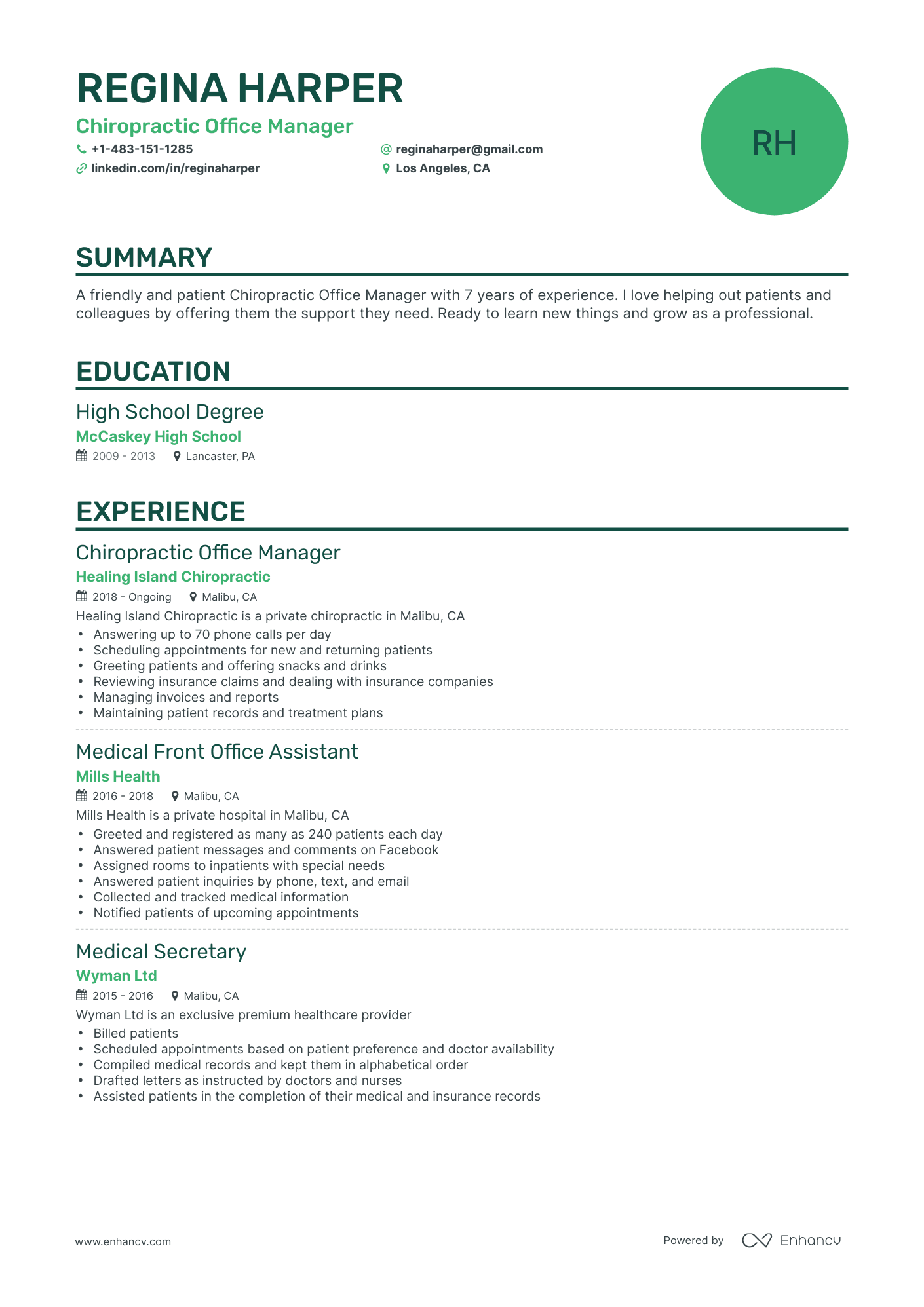 chiropractic front desk job resume