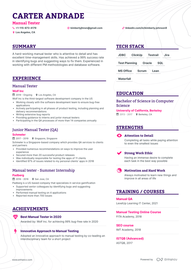sample resume for 6 years experience in manual testing