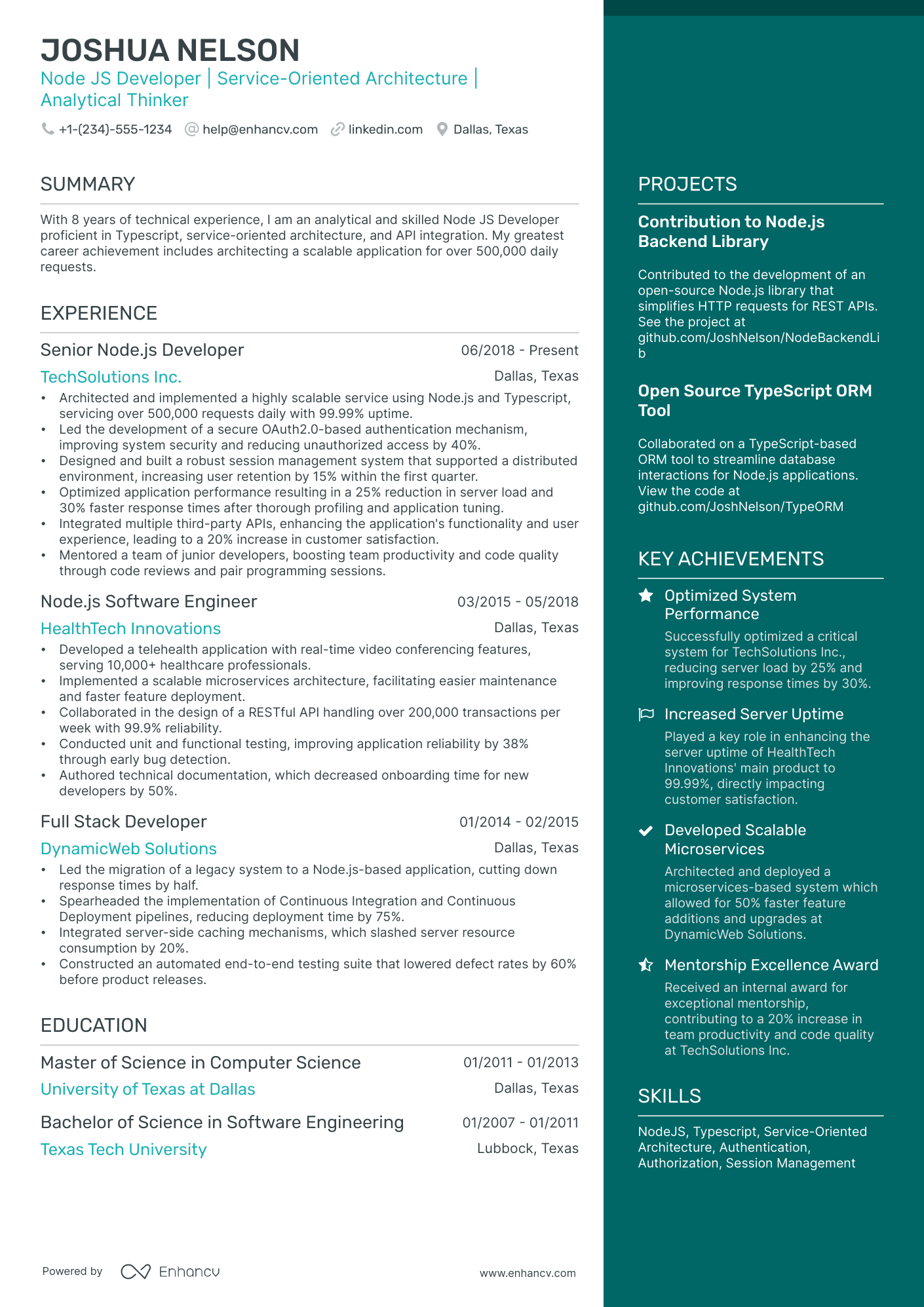 10 Node.js developer Resume Examples & Guide for 2026