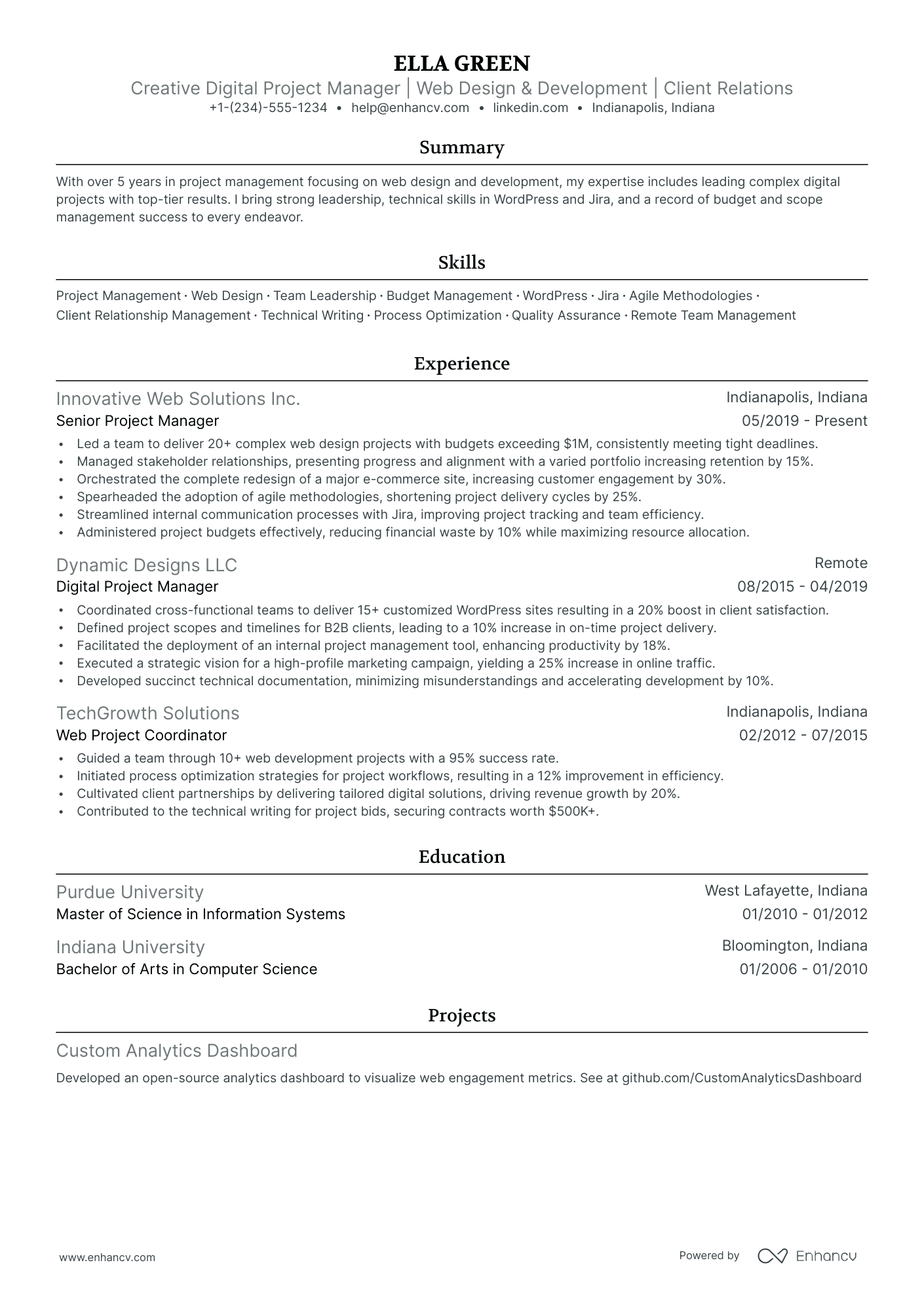 5 Web Project Manager Resume Examples & Guide for 2024