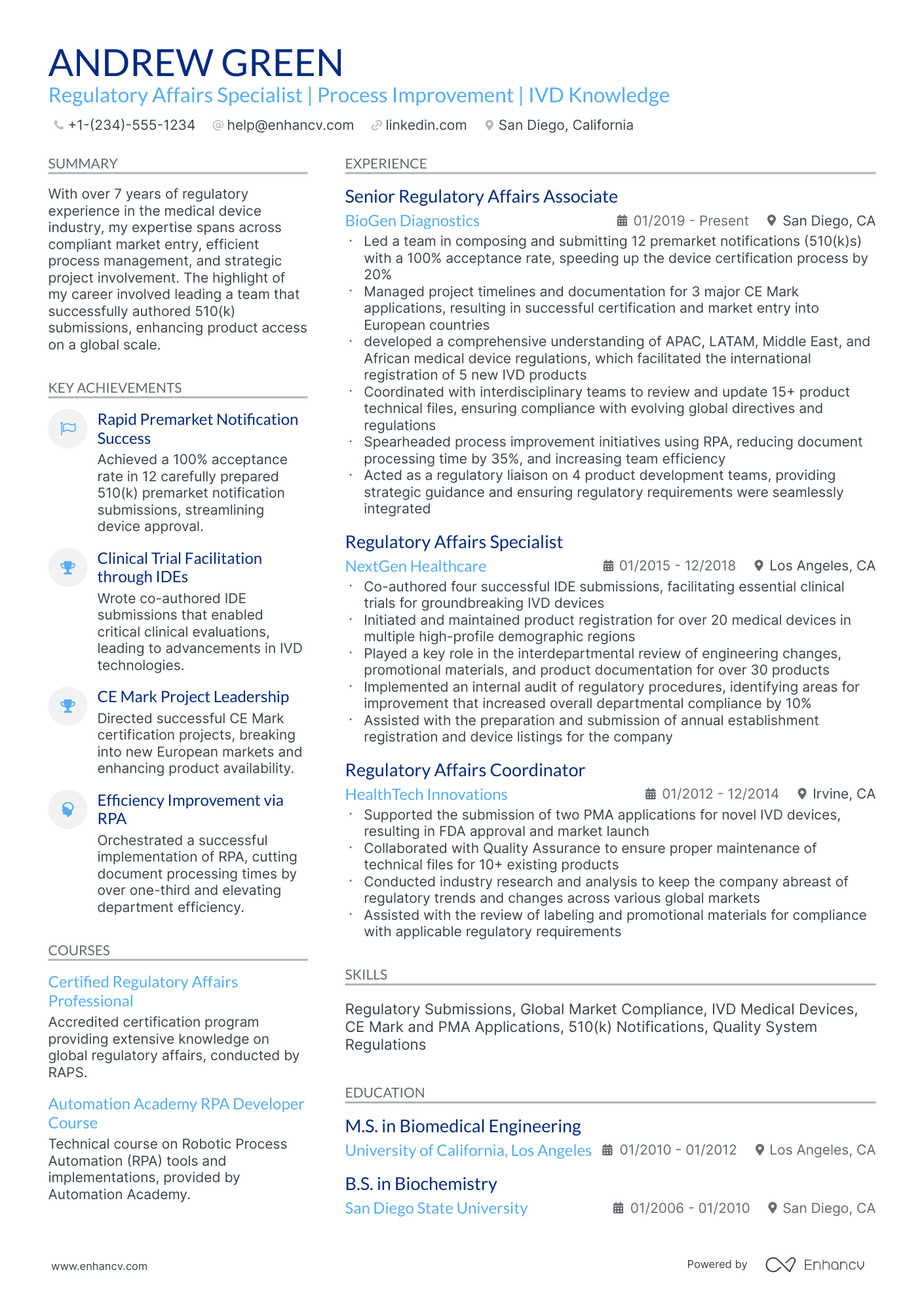 10 Regulatory Affairs Resume Examples & Guide for 2026