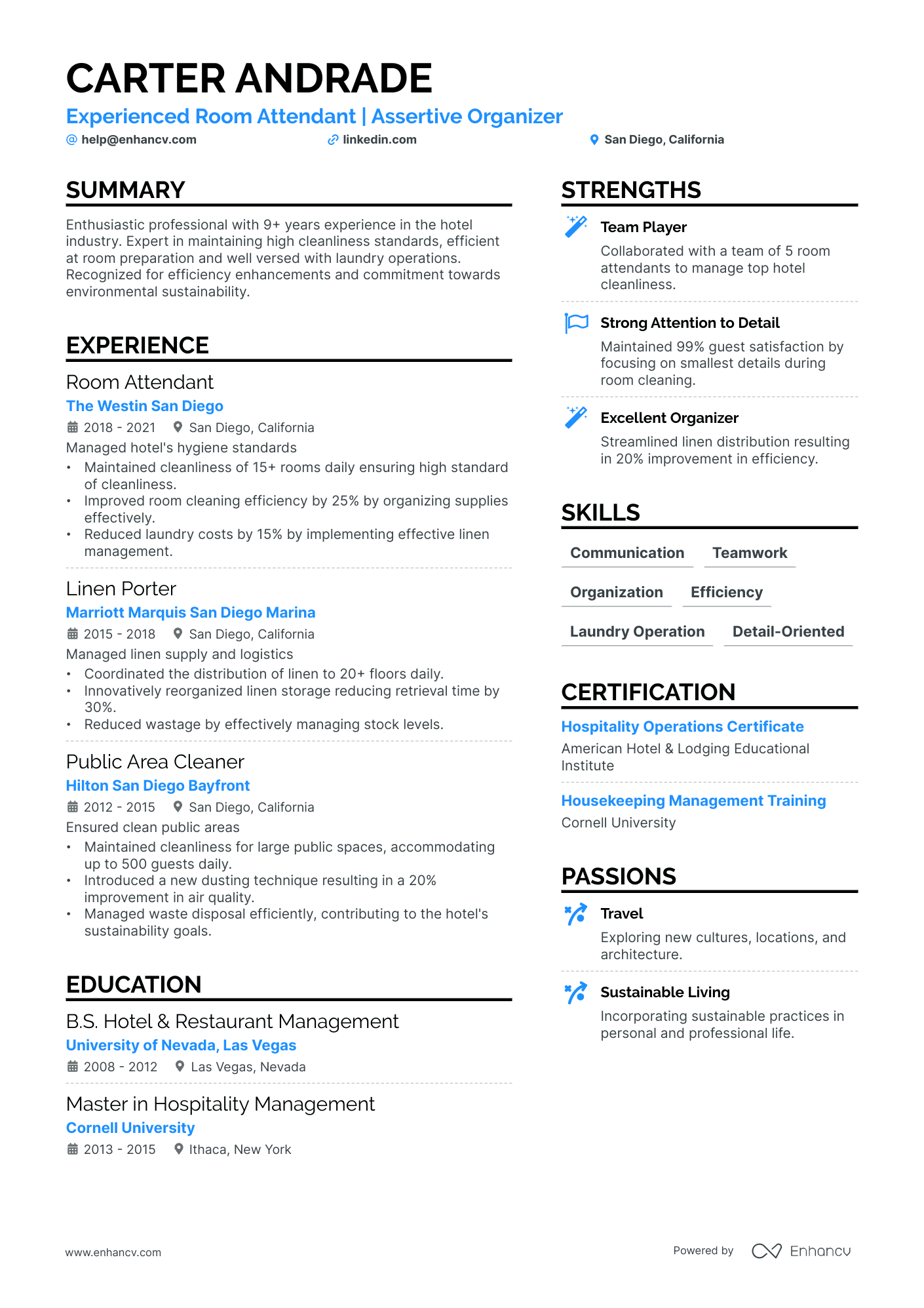 Hotel Housekeeping Resume Example