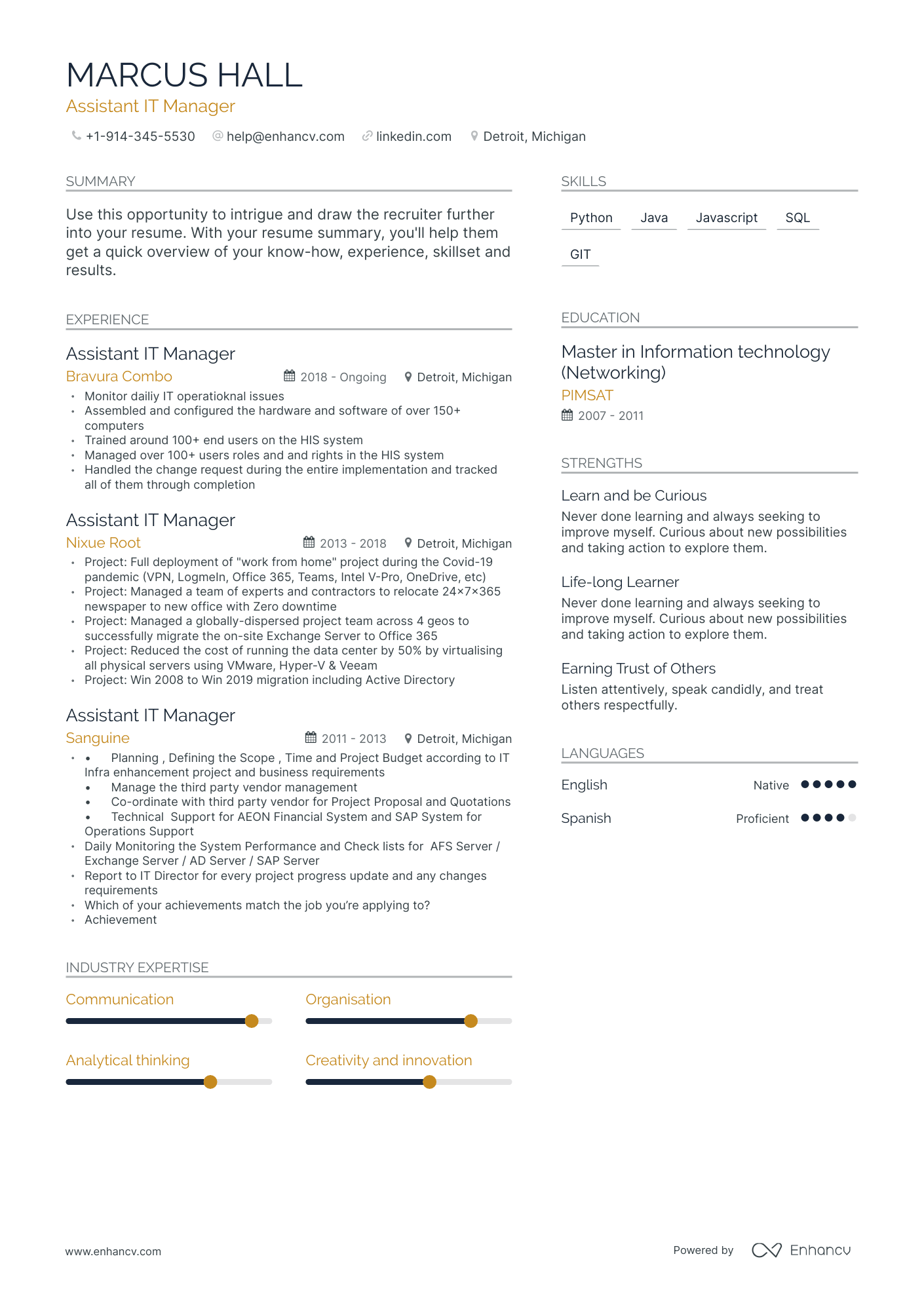 Assistant IT Manager Resume Examples & Guide for 2023 (Layout, Skills ...