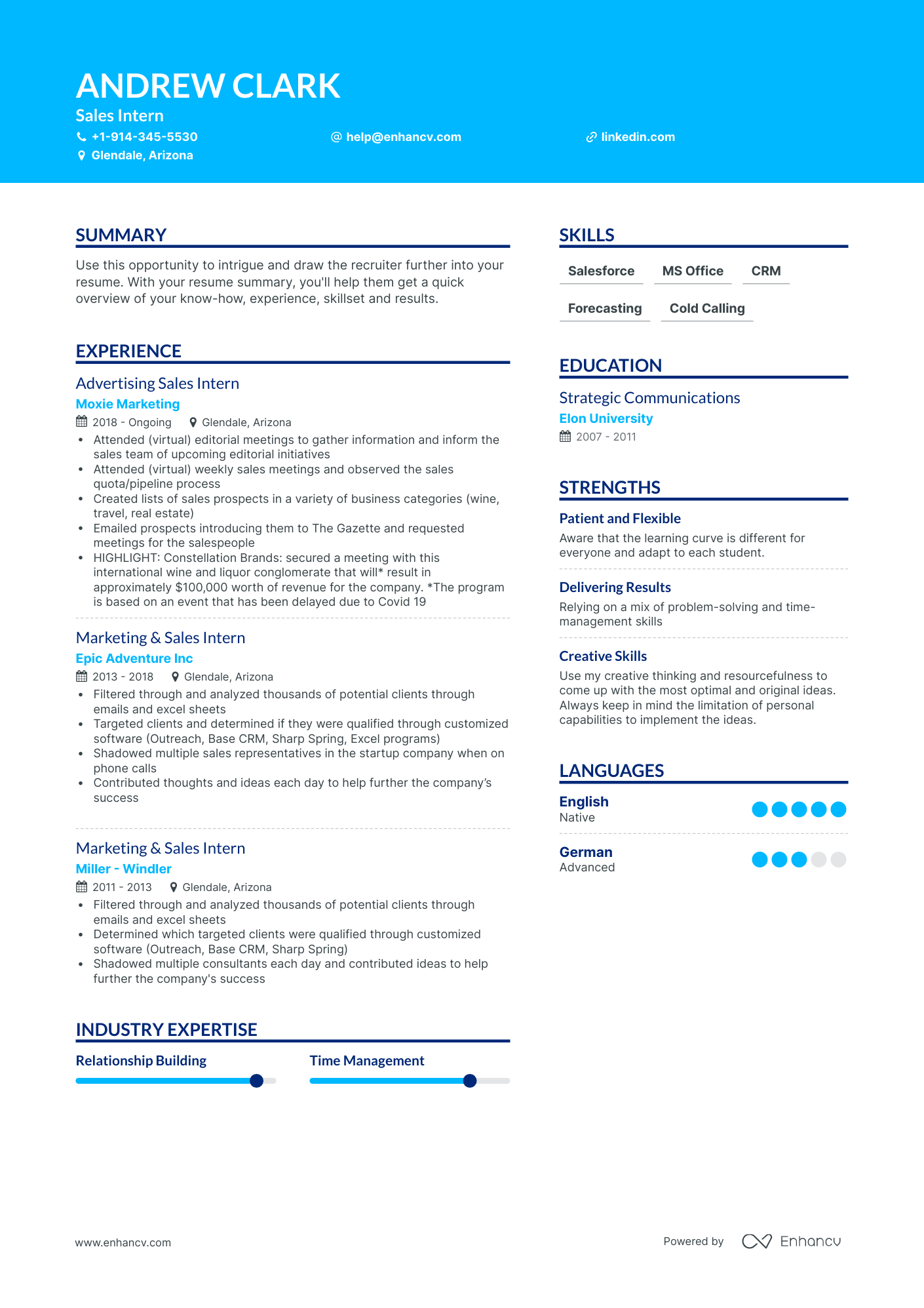 Sales Intern Resume Examples & Guide for 2023 (Layout, Skills, Keywords ...