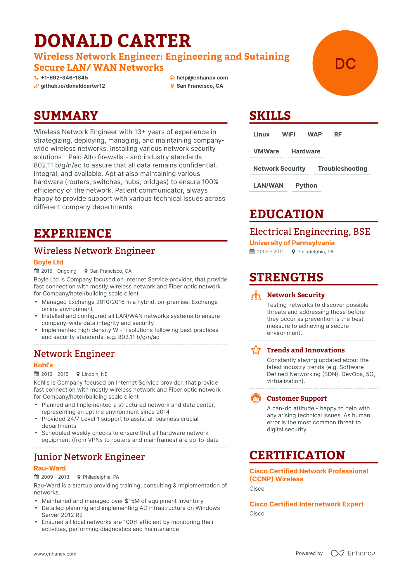 5 Wireless Network Engineer Resume Examples & Guide for 2024