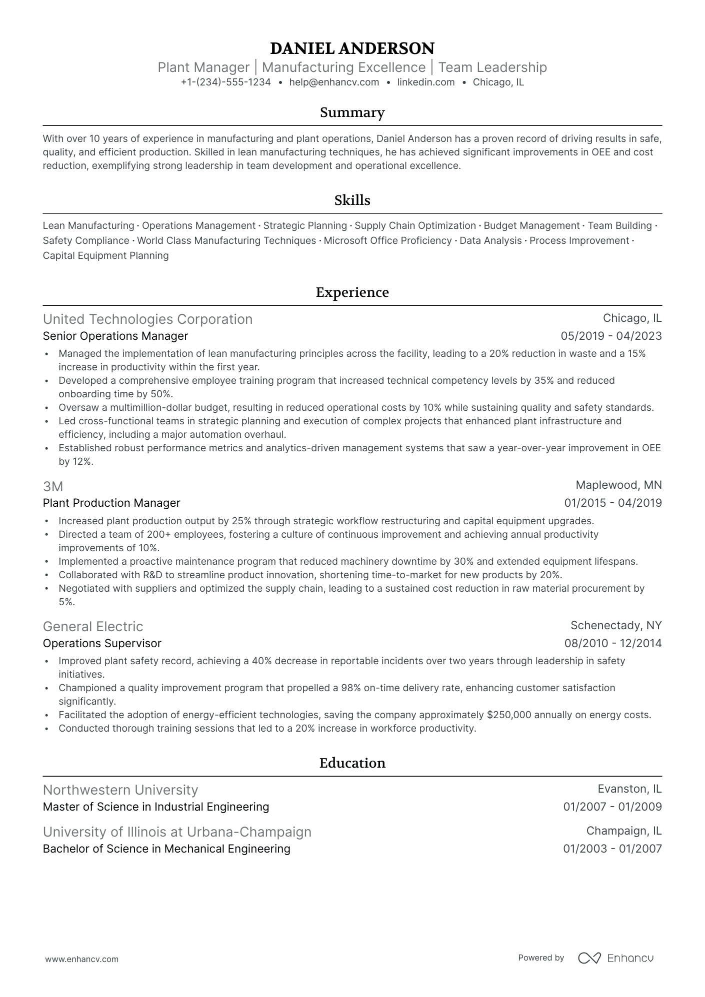 5 Plant Manager Resume Examples & Guide for 2024