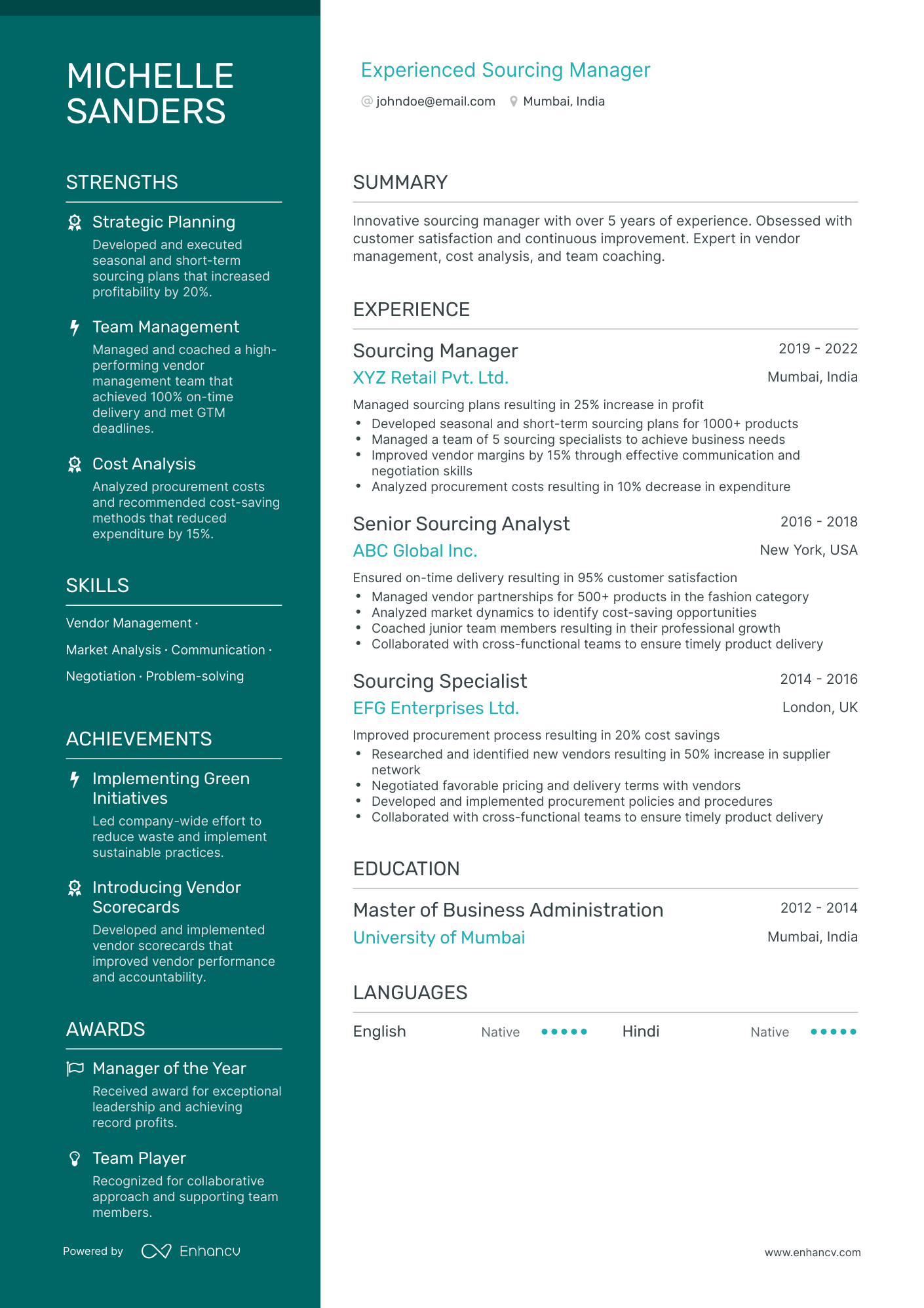 5 Sourcing Manager Resume Examples & Guide for 2023