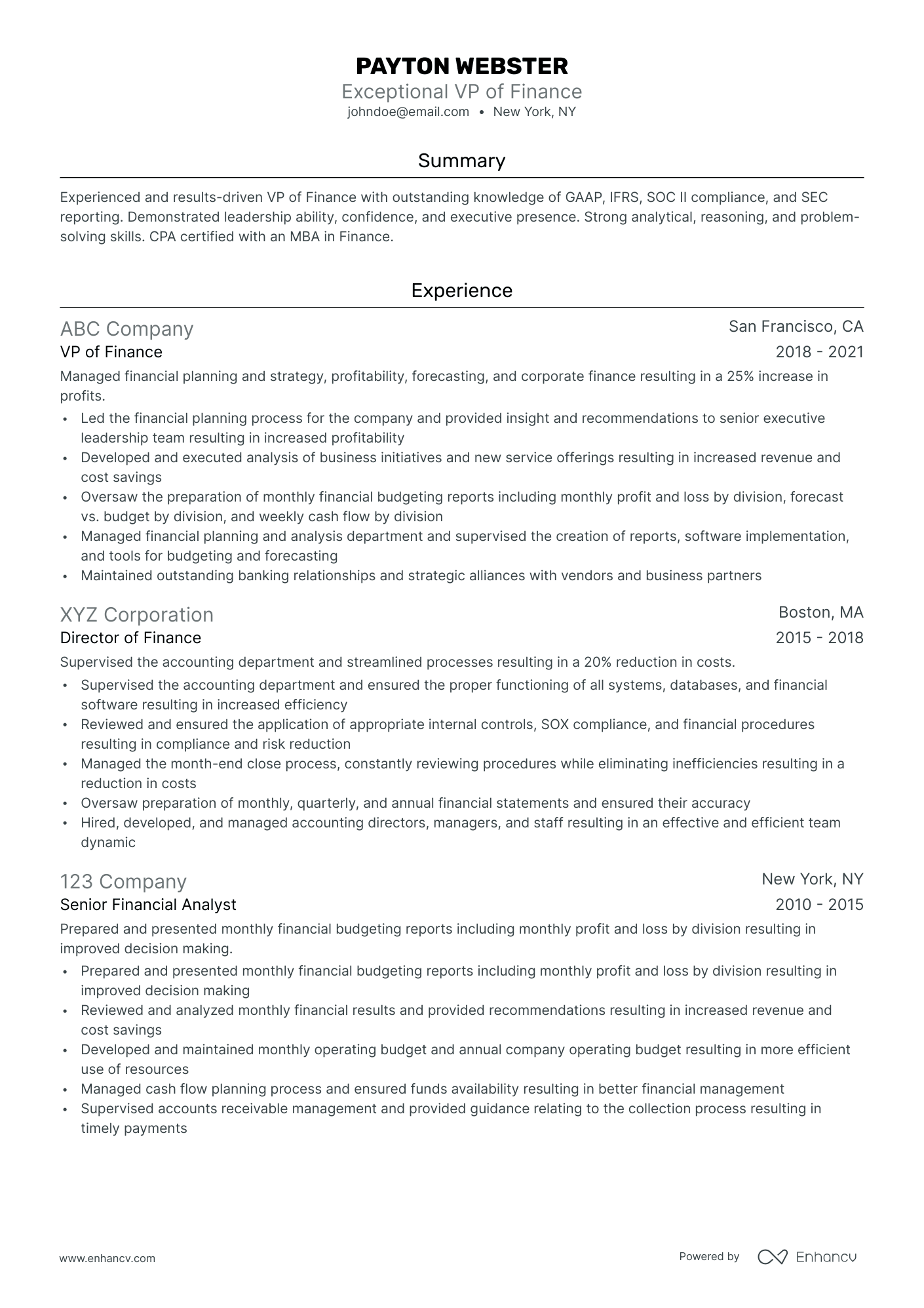 5 VP of Finance Resume Examples & Guide for 2024