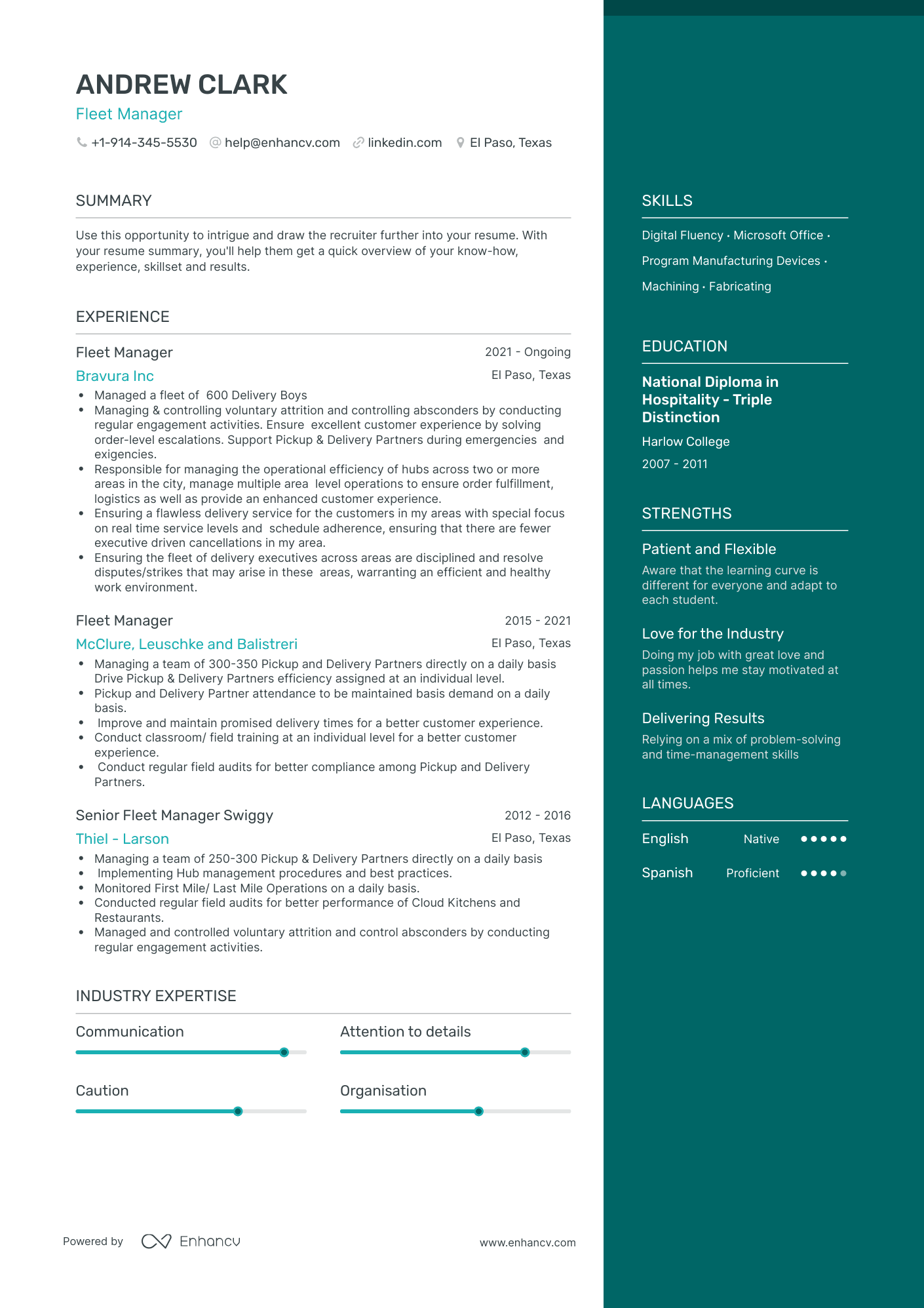 Fleet Manager Resume Examples & Guide for 2023 (Layout, Skills ...