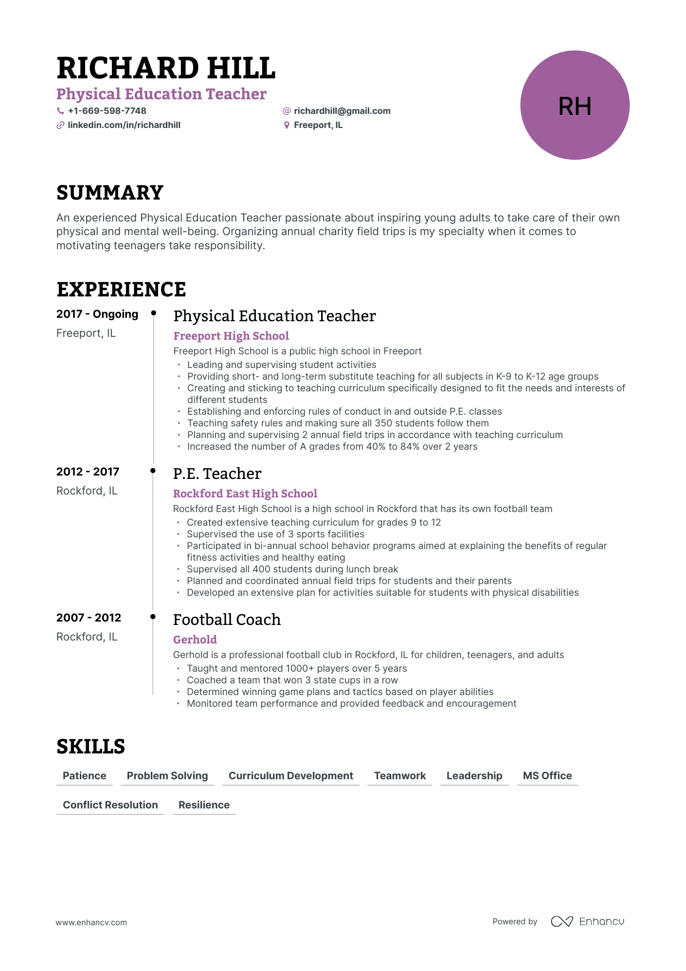 5 Physical Education Teacher Resume Examples & Guide for 2023