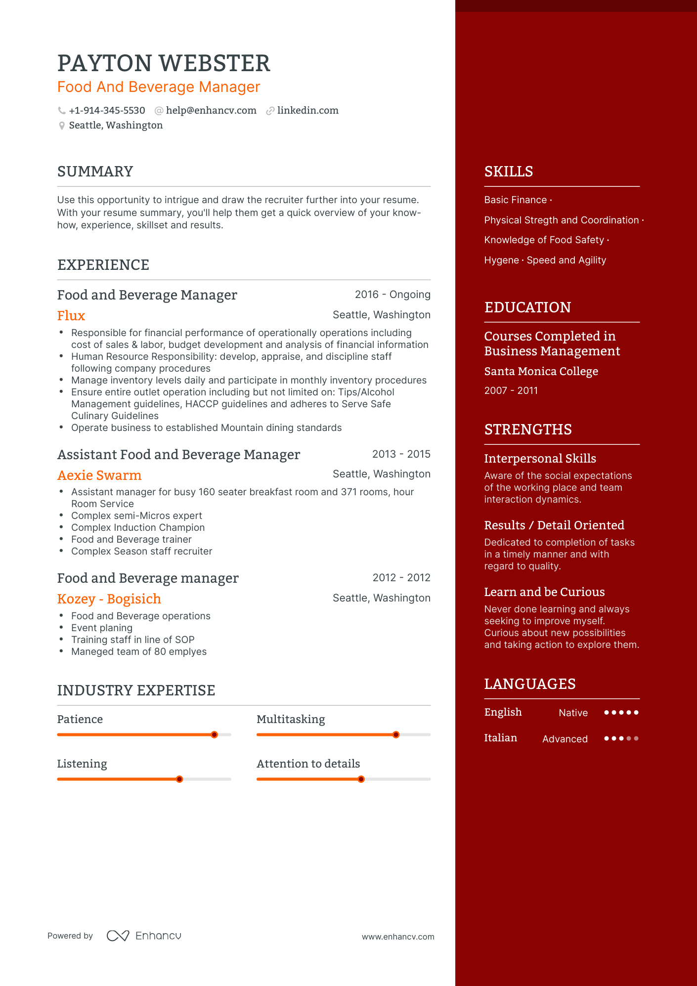 Food And Beverage Manager Resume Examples & Guide For 2023 (Layout ...