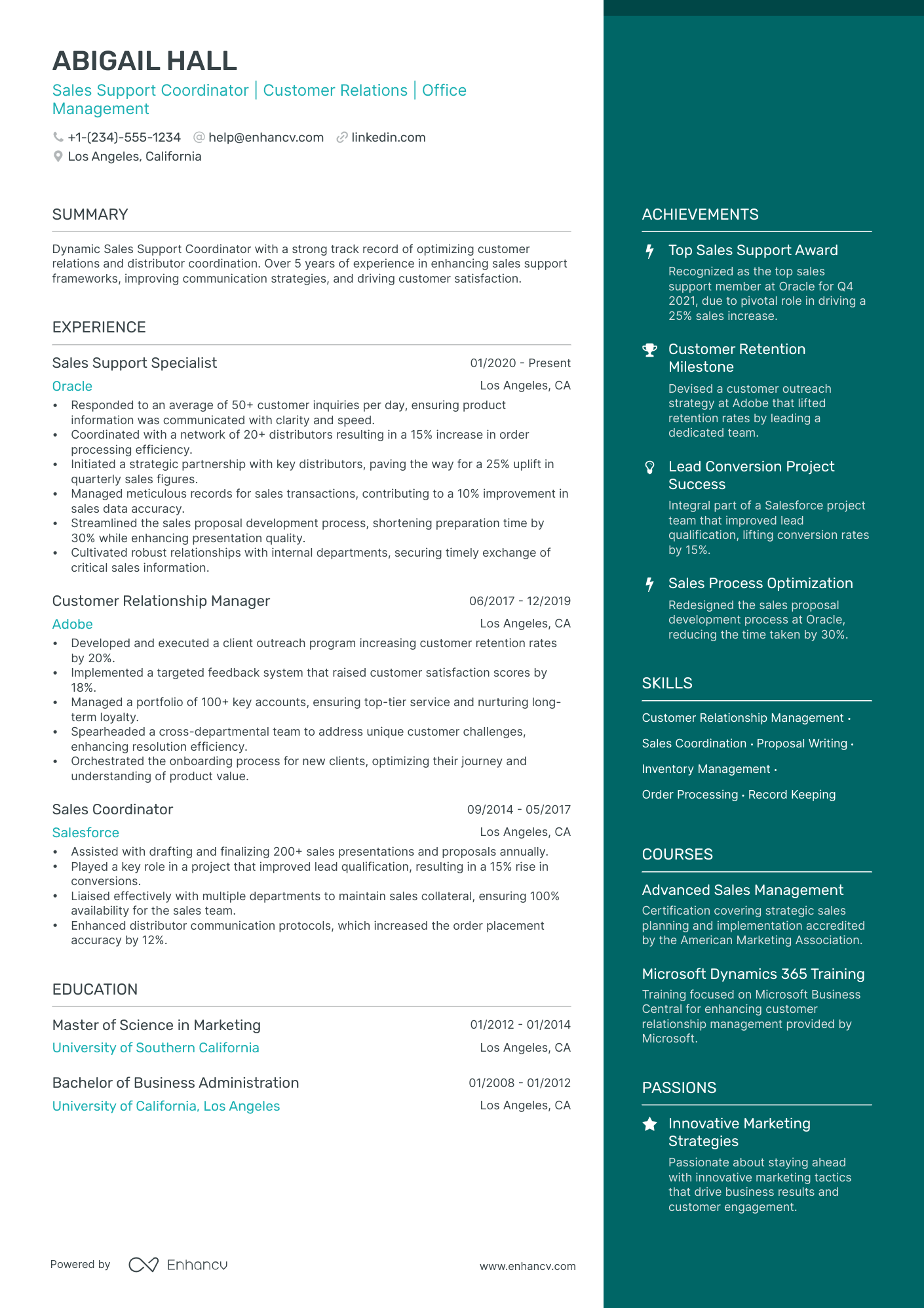 5 Sales Support Coordinator Resume Examples & Guide for 2024