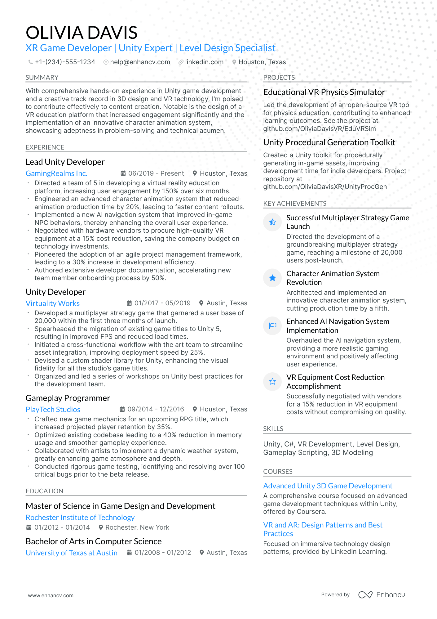 Unity Developer Resume Examples 10 Game Developer Resume Examples & Guide for 2026