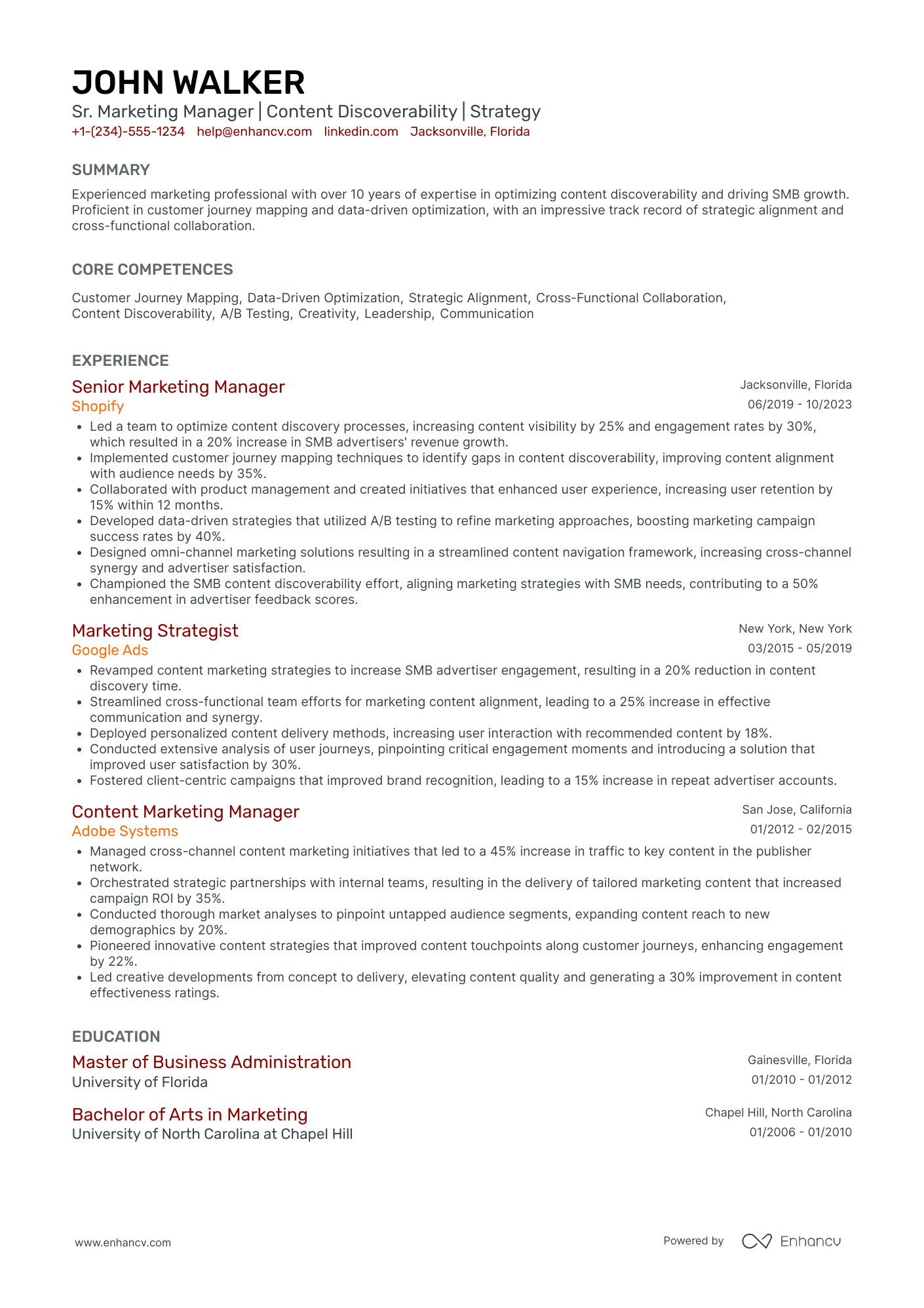 Chief Content Marketing Officer Resume Example