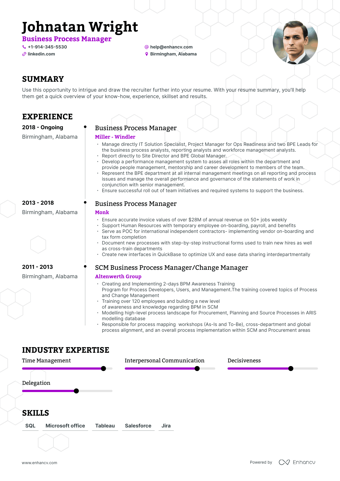 business process management resume