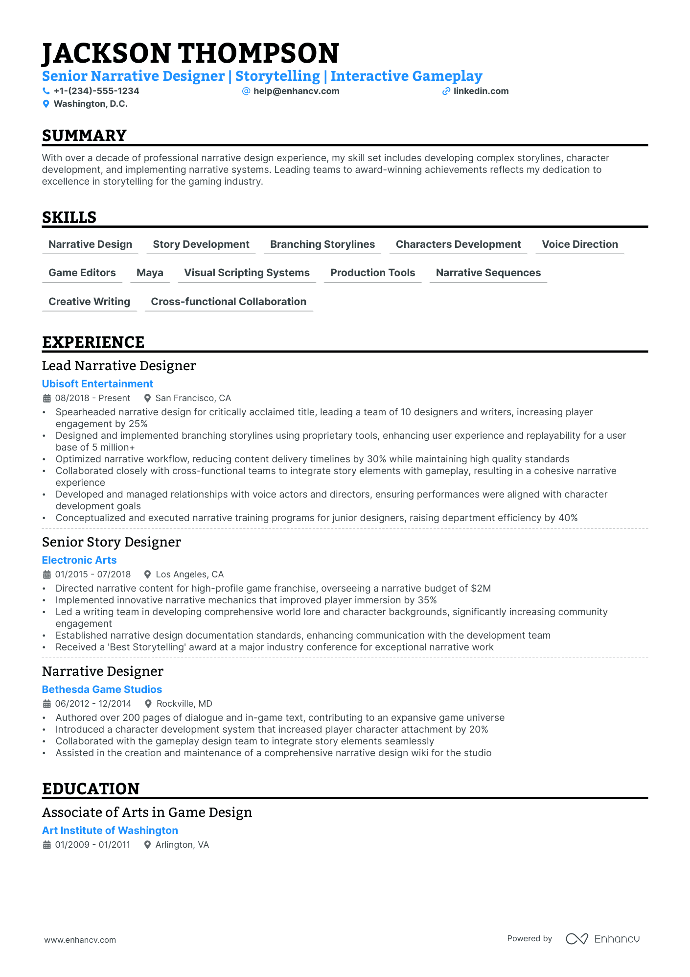 5 Narrative Designer Resume Examples & Guide for 2024