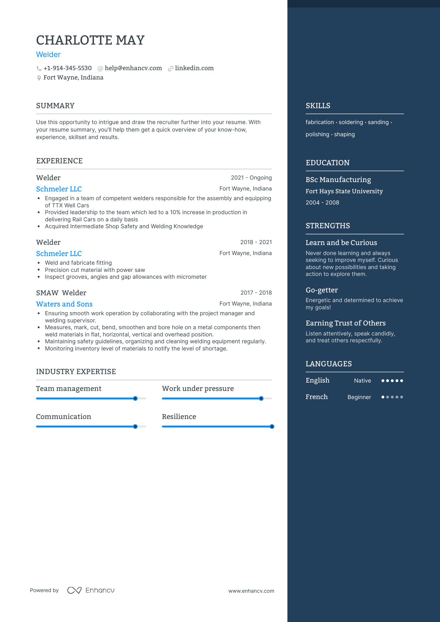 Welder Resume Examples Guide & Pro Tips | Enhancv (Layout, Skills ...