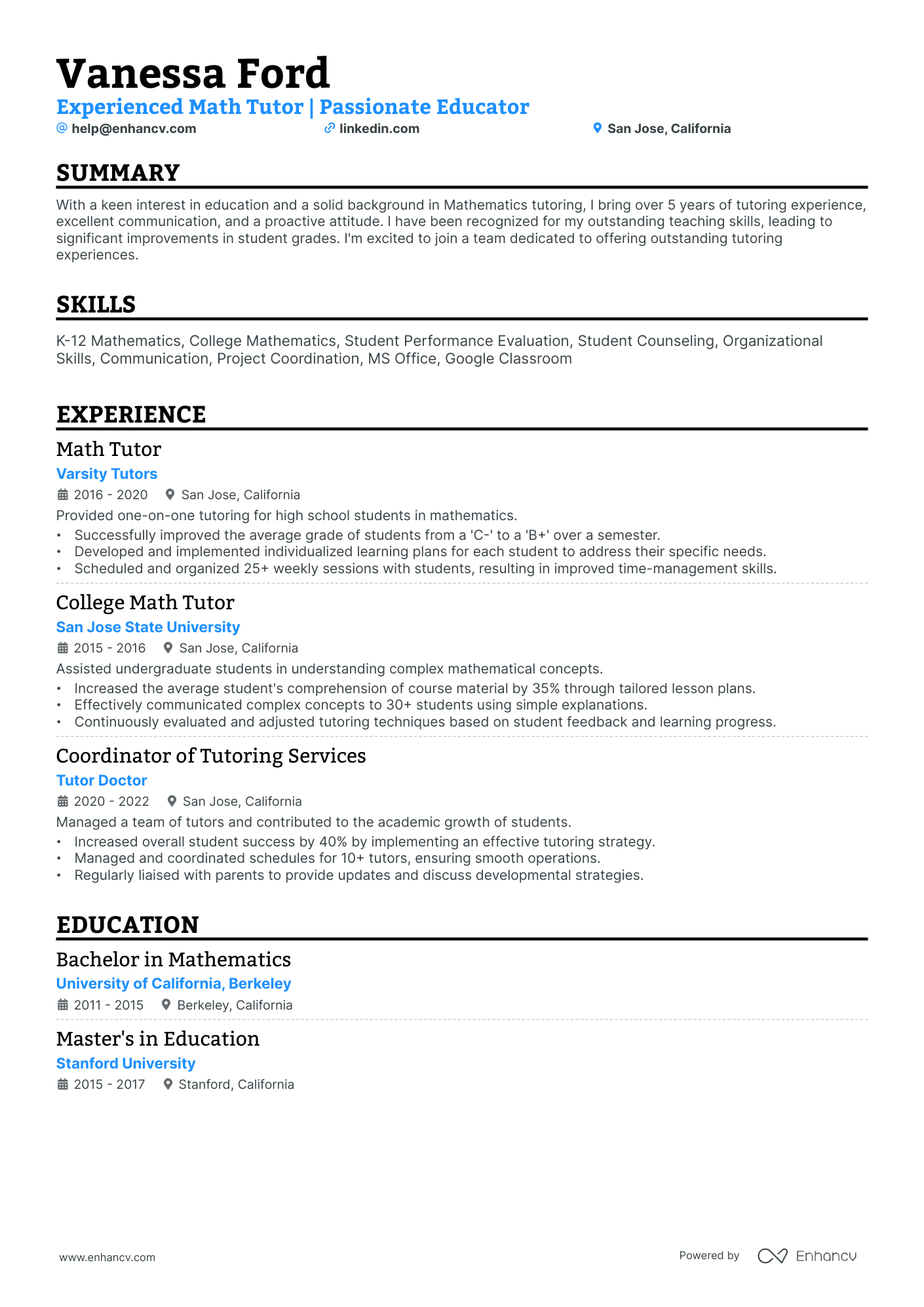 10 Math Tutor Resume Examples & Guide for 2026