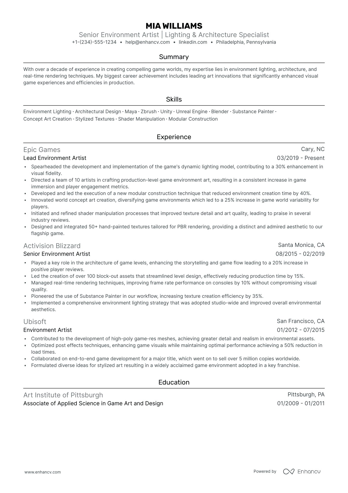 5 3D Artist Resume Examples & Guide for 2024