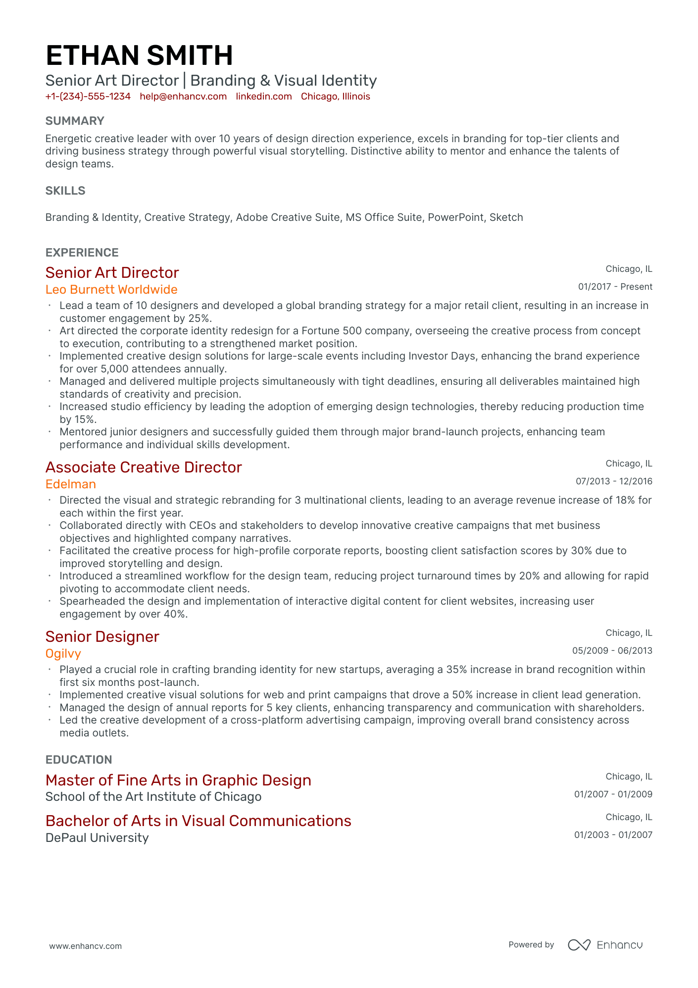 10 Senior Art Director Resume Examples & Guide for 2026