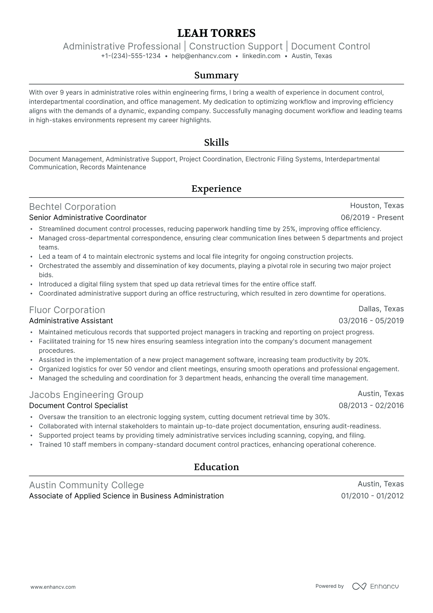 10 Construction Administrative Assistant Resume Examples & Guide for 2025