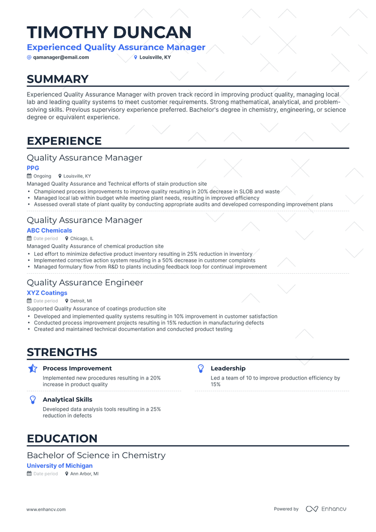 5 Quality Assurance Manager Resume Examples & Guide for 2024