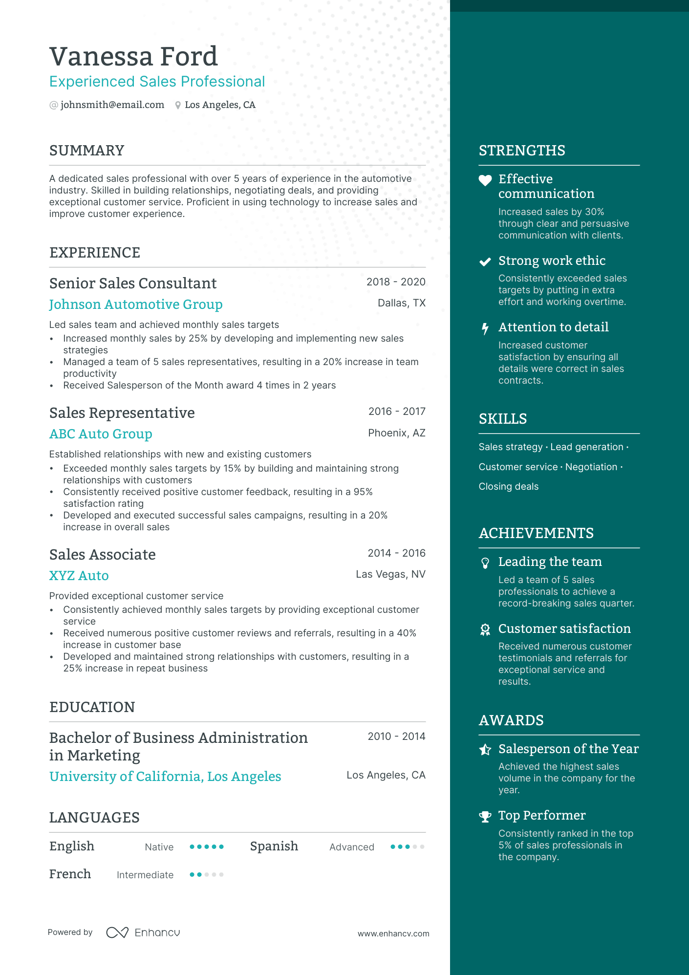 5 Sales Person Resume Examples & Guide for 2024