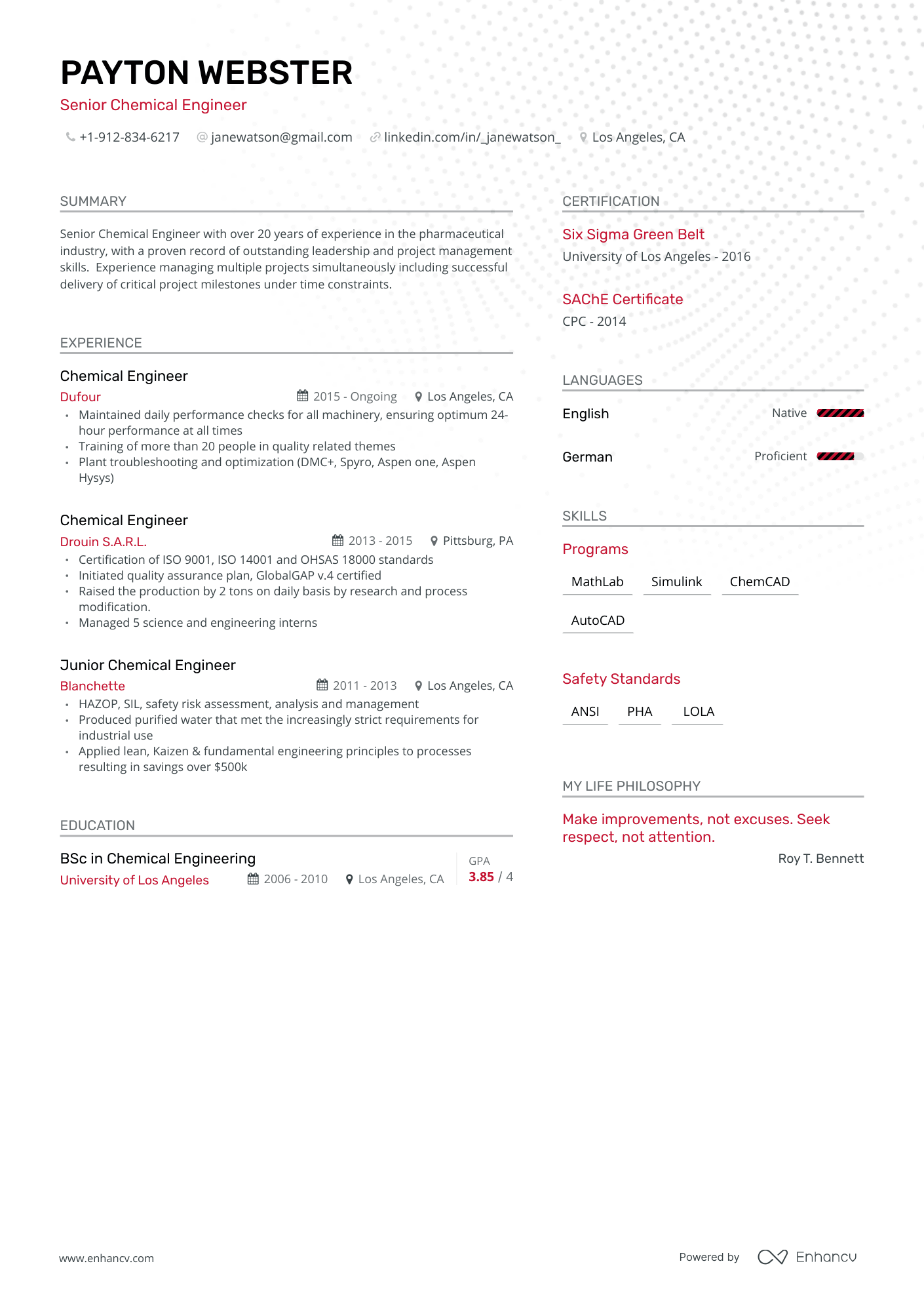 5 Chemical Engineer Resume Examples & Guide for 2023