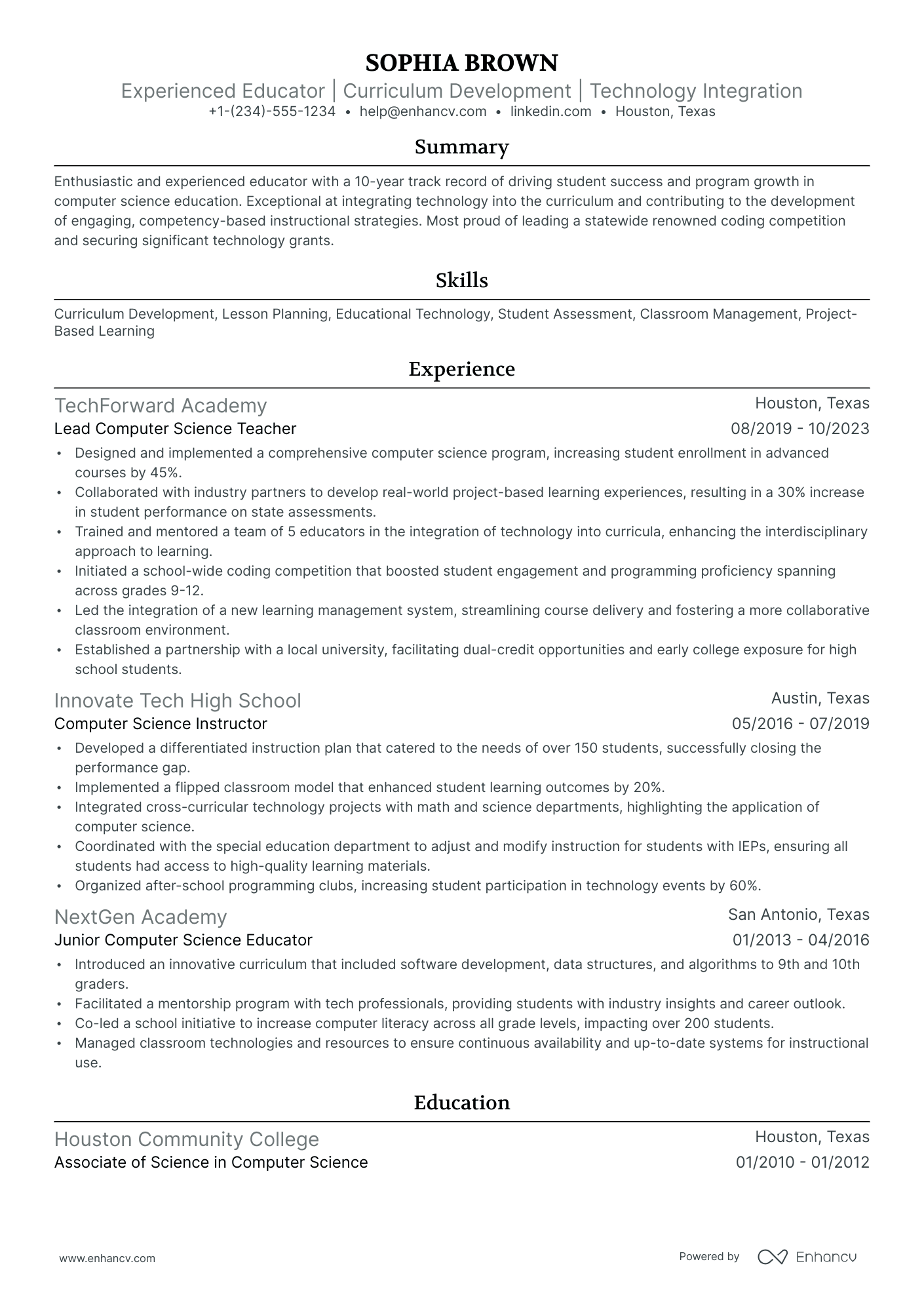 10 Computer Science Teacher Resume Examples & Guide for 2026