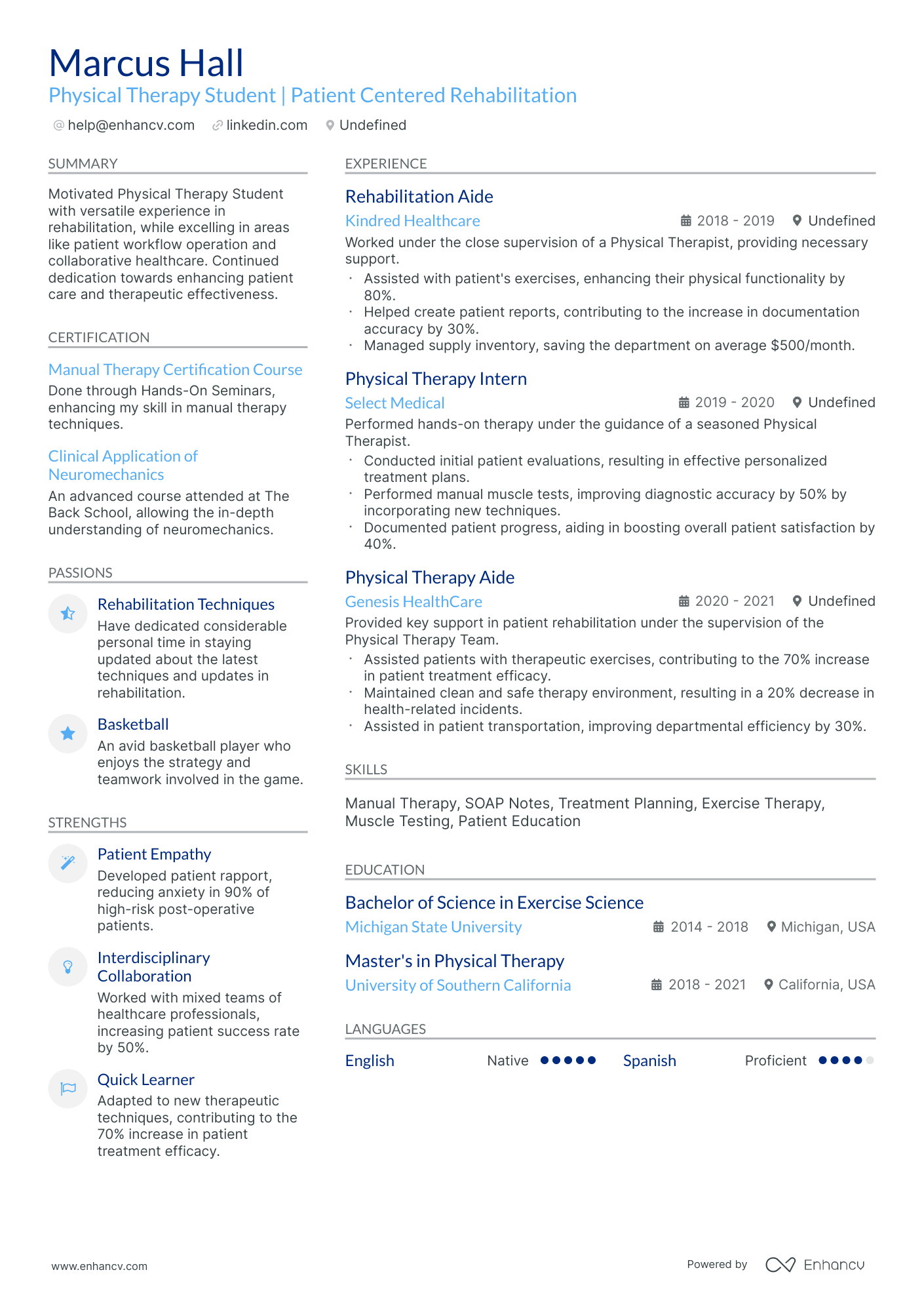 Physical Cv Example 10 Physical Therapy Student Resume Examples & Guide for 2026