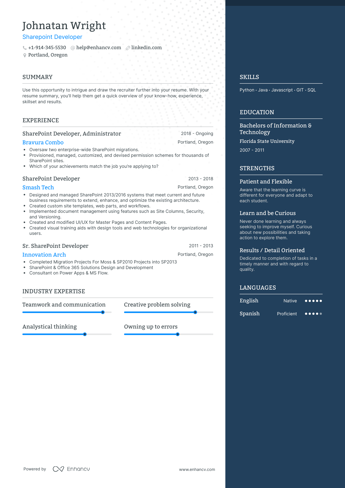 Sharepoint Developer Resume Examples & Guide for 2023 (Layout, Skills ...