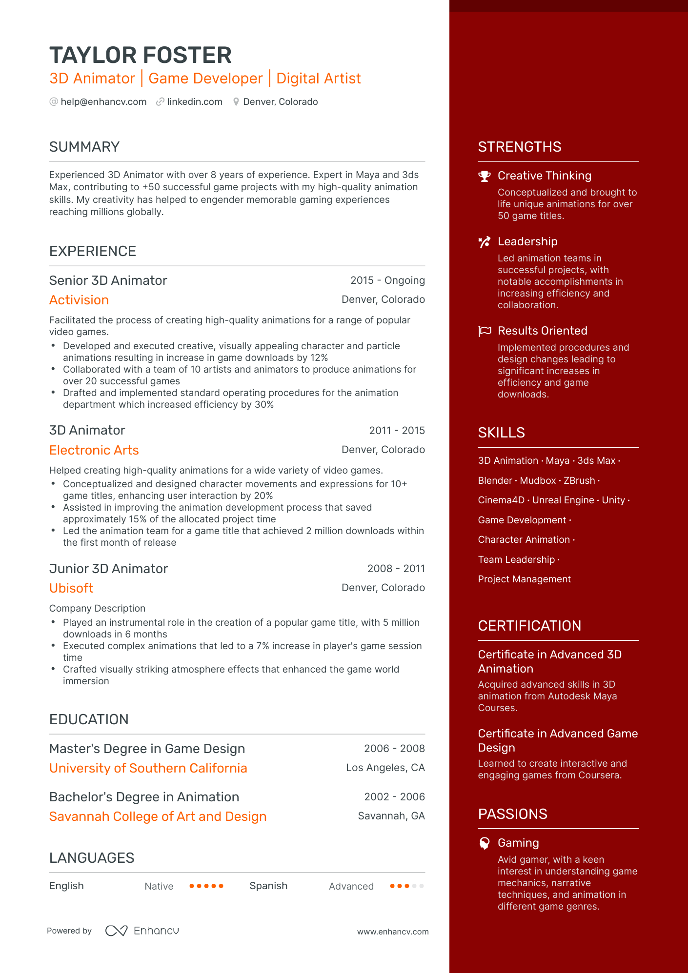 5 3d Animator Resume Examples & Guide For 2023