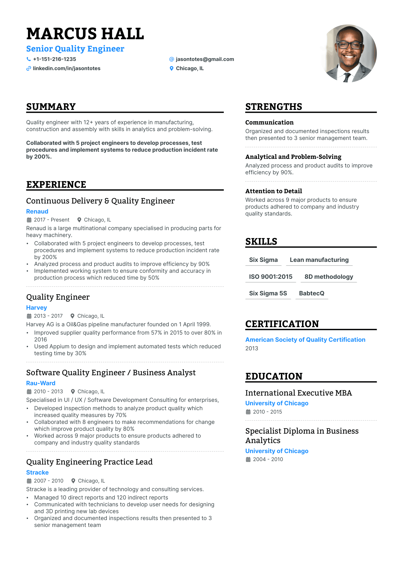 5 Quality Engineer Resume Examples & Guide for 2024