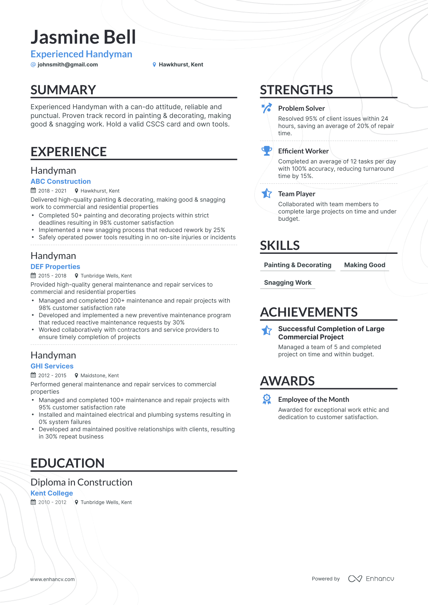 5 Handyman Resume Examples & Guide For 2024