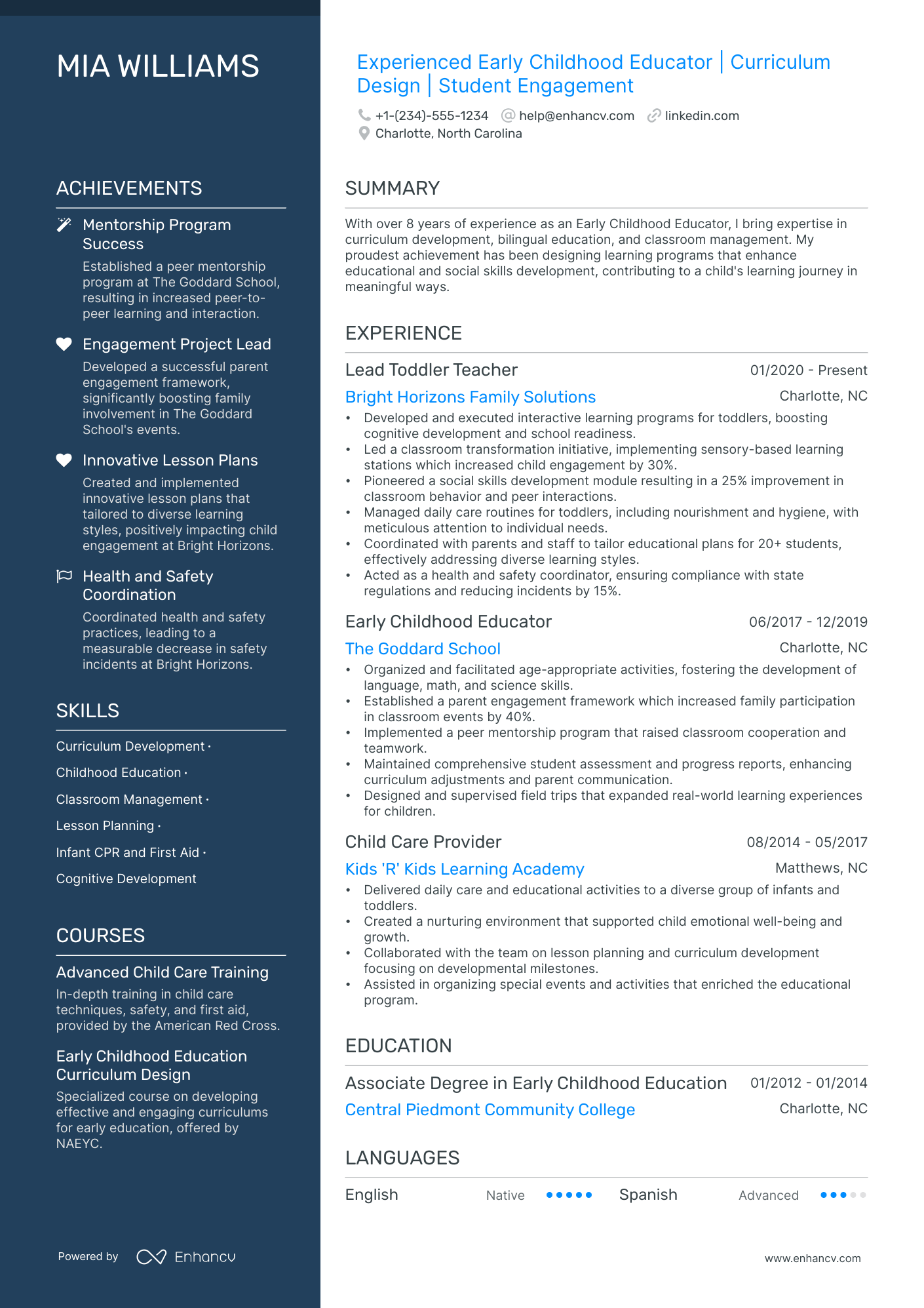 5 Toddler Teacher Resume Examples & Guide For 2024