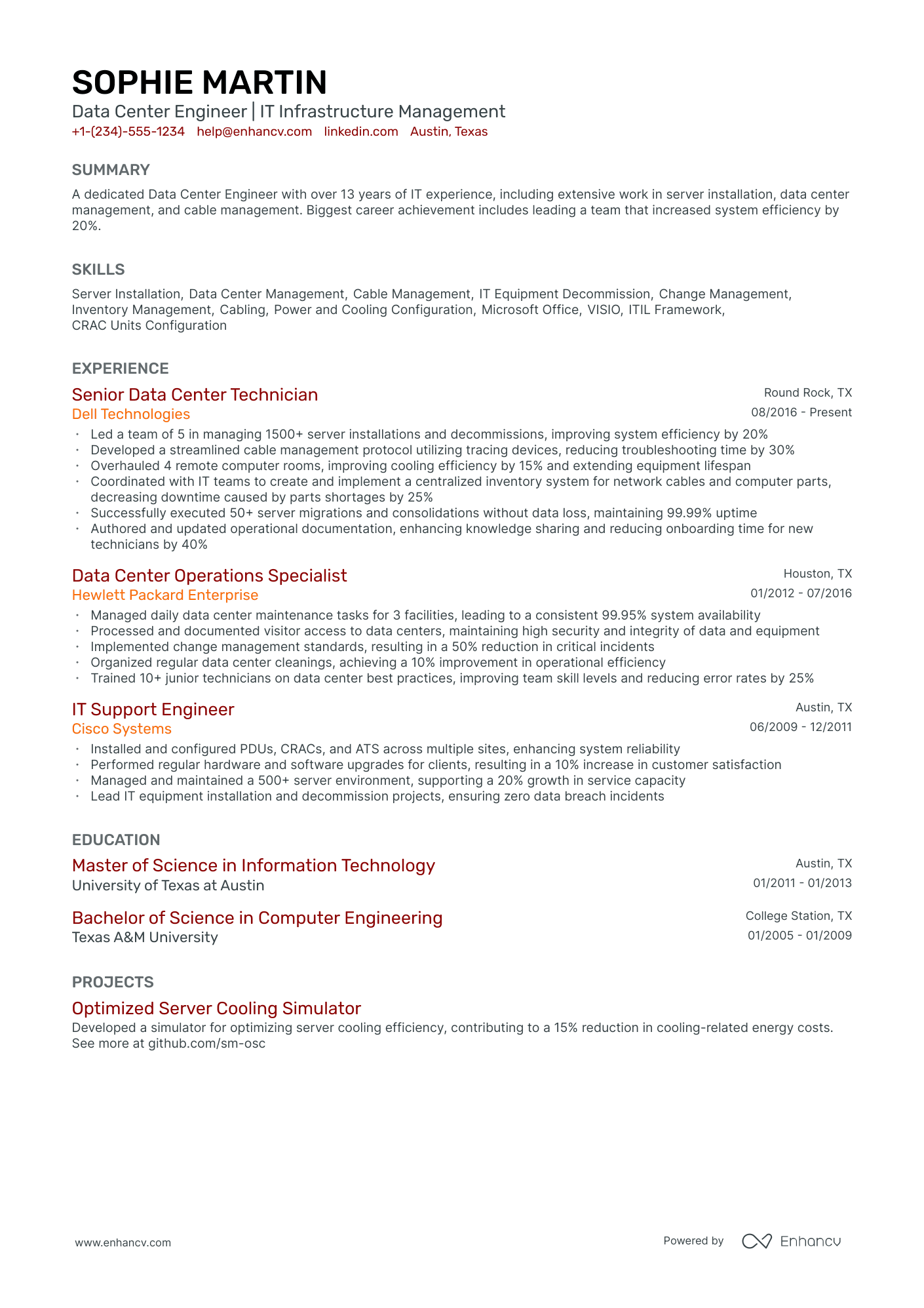 5 Data Center Engineer Resume Examples & Guide for 2024