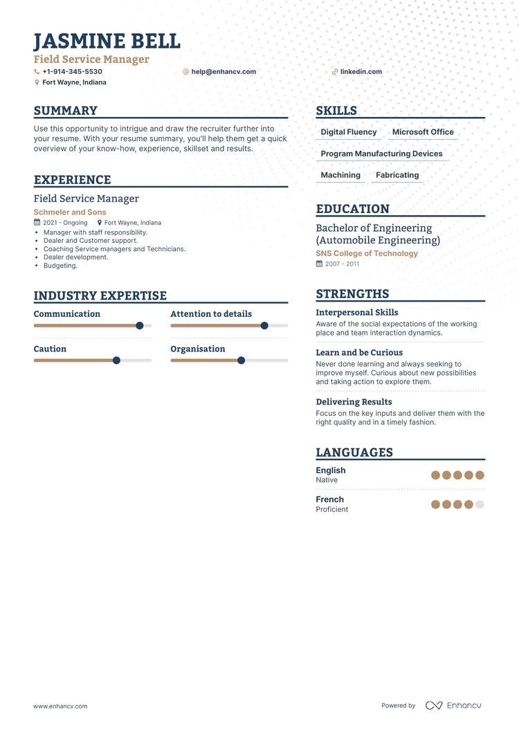 Field Service Manager Resume Examples & Guide for 2023 (Layout, Skills ...