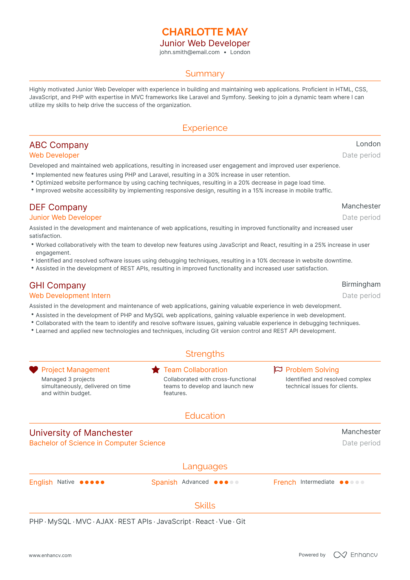 5 Junior Web Developer Resume Examples & Guide for 2023