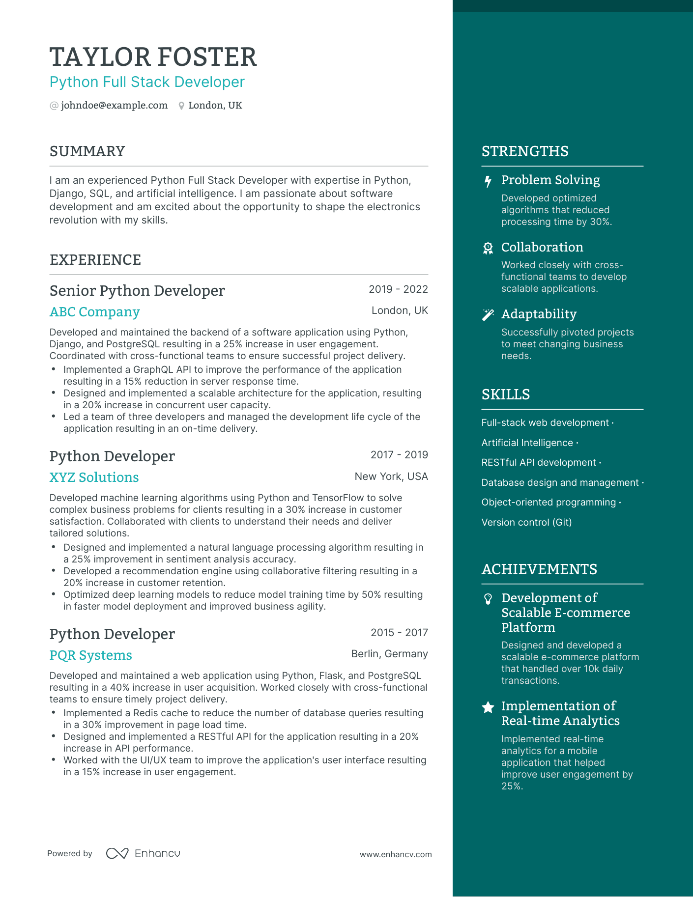 5 Python Full Stack Developer Resume Examples & Guide for 2023