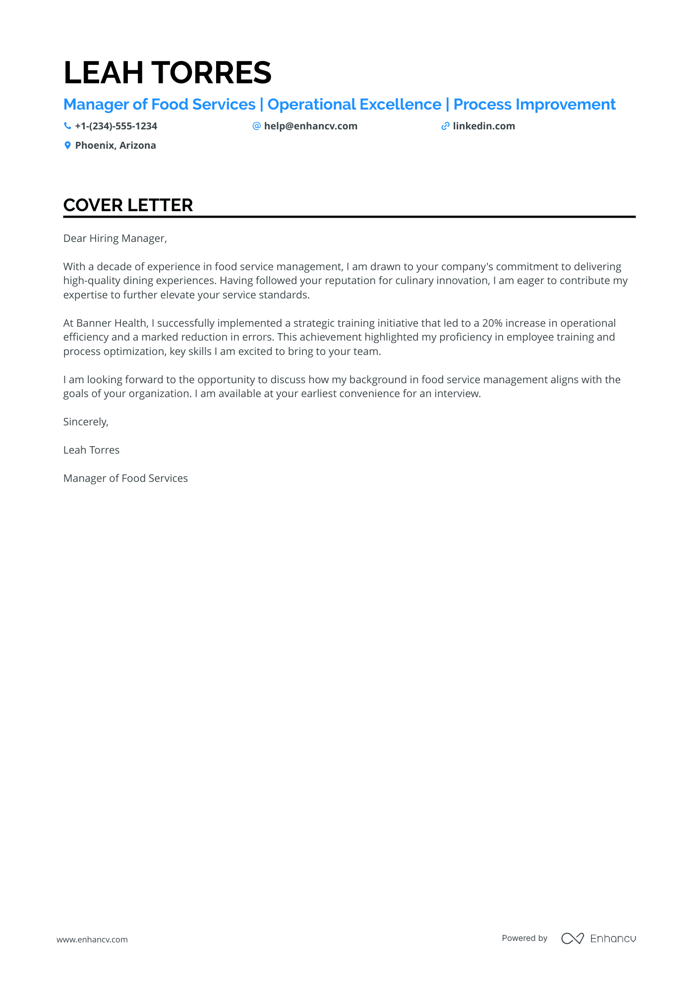 6 Professional Food Service Cover Letter Examples and Template for 2026 ...