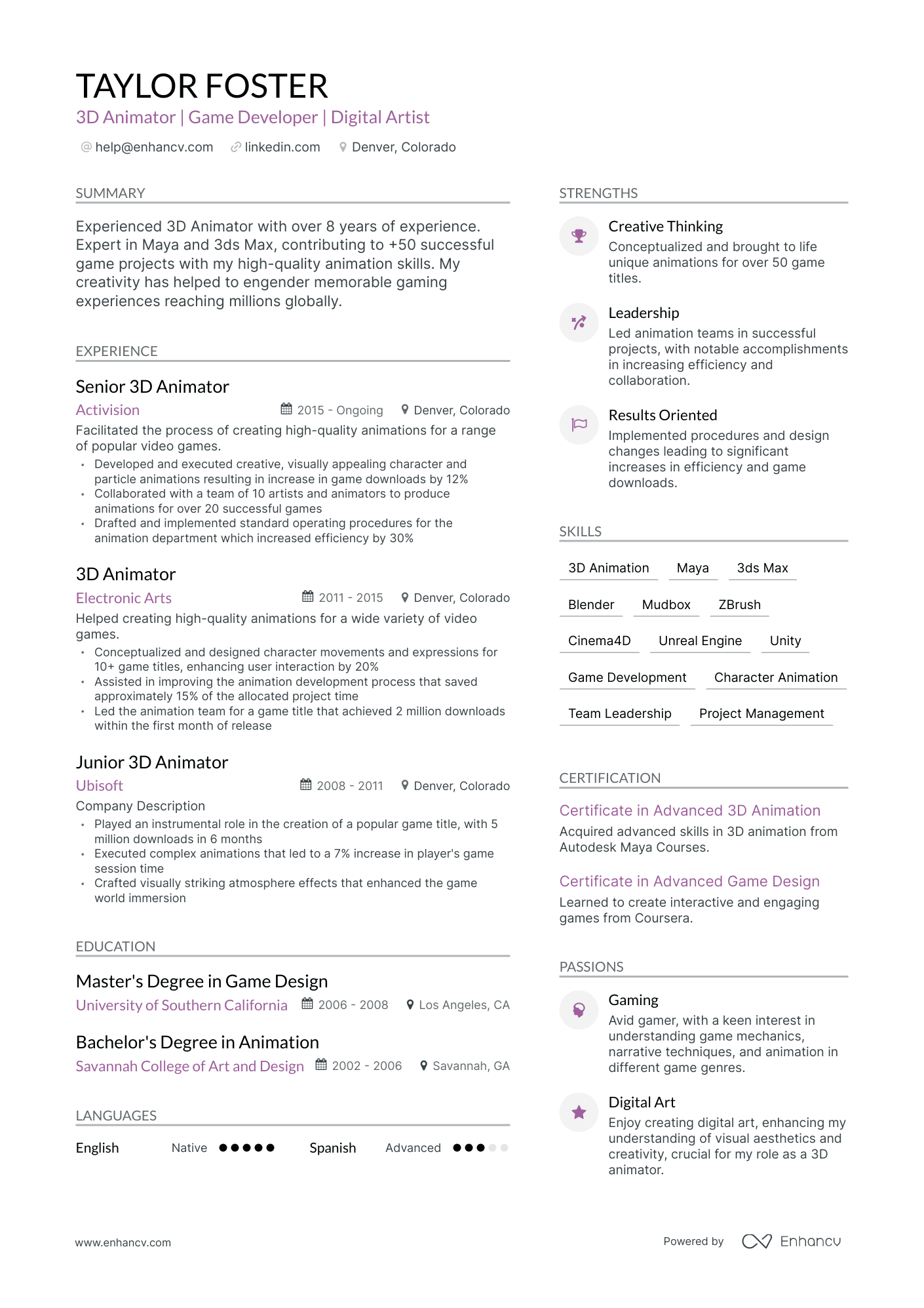 5 3D Animator Resume Examples & Guide for 2023