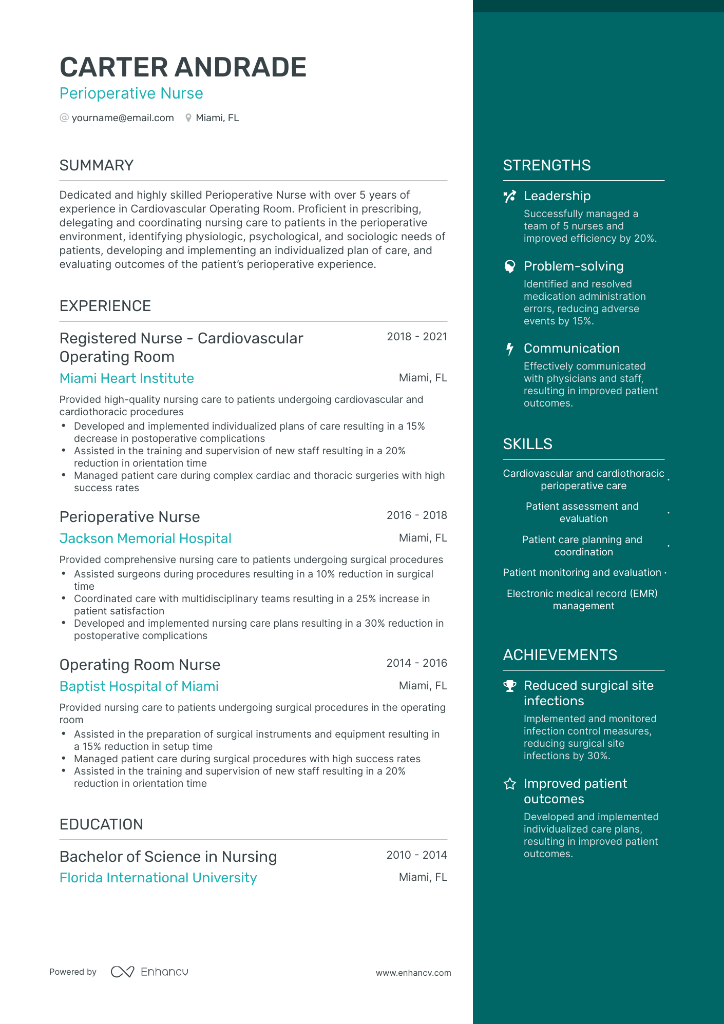 sample resume for perioperative nurse