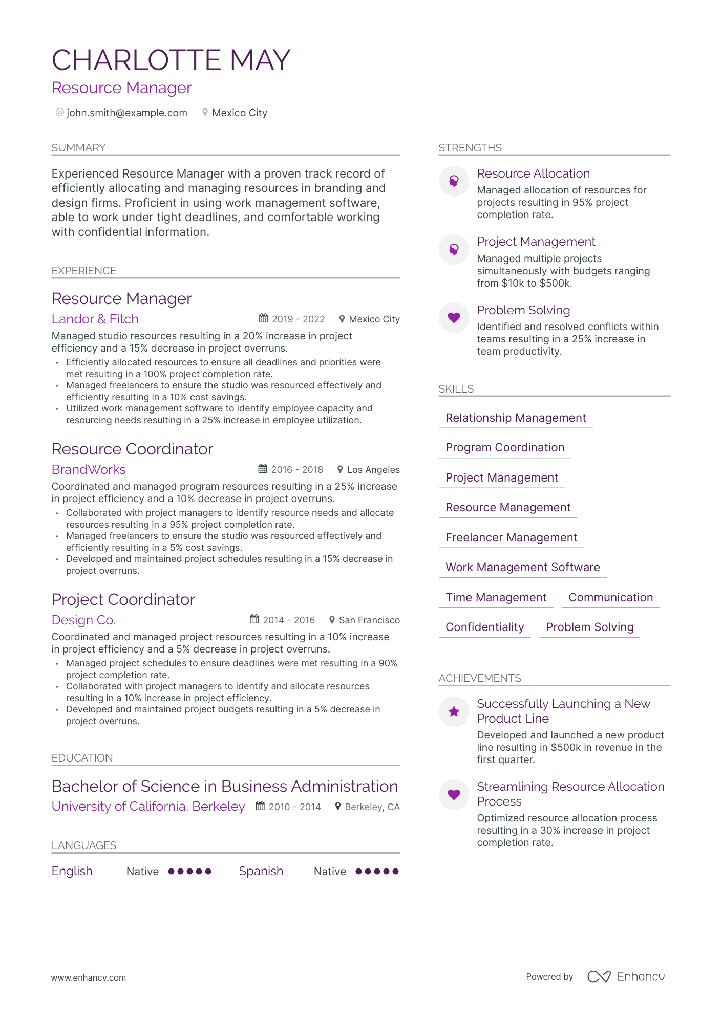 5 Resource Manager Resume Examples & Guide for 2024