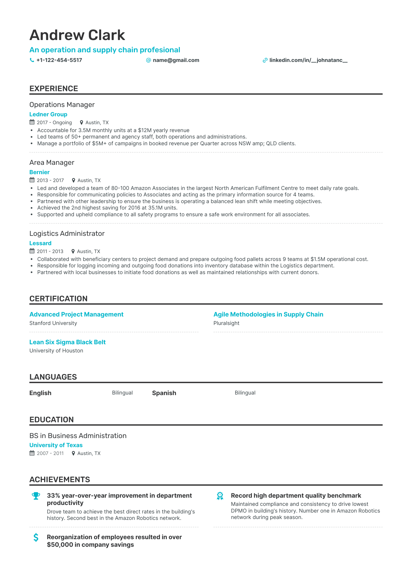 21 Operations Manager Resume Examples & Guide for 2023