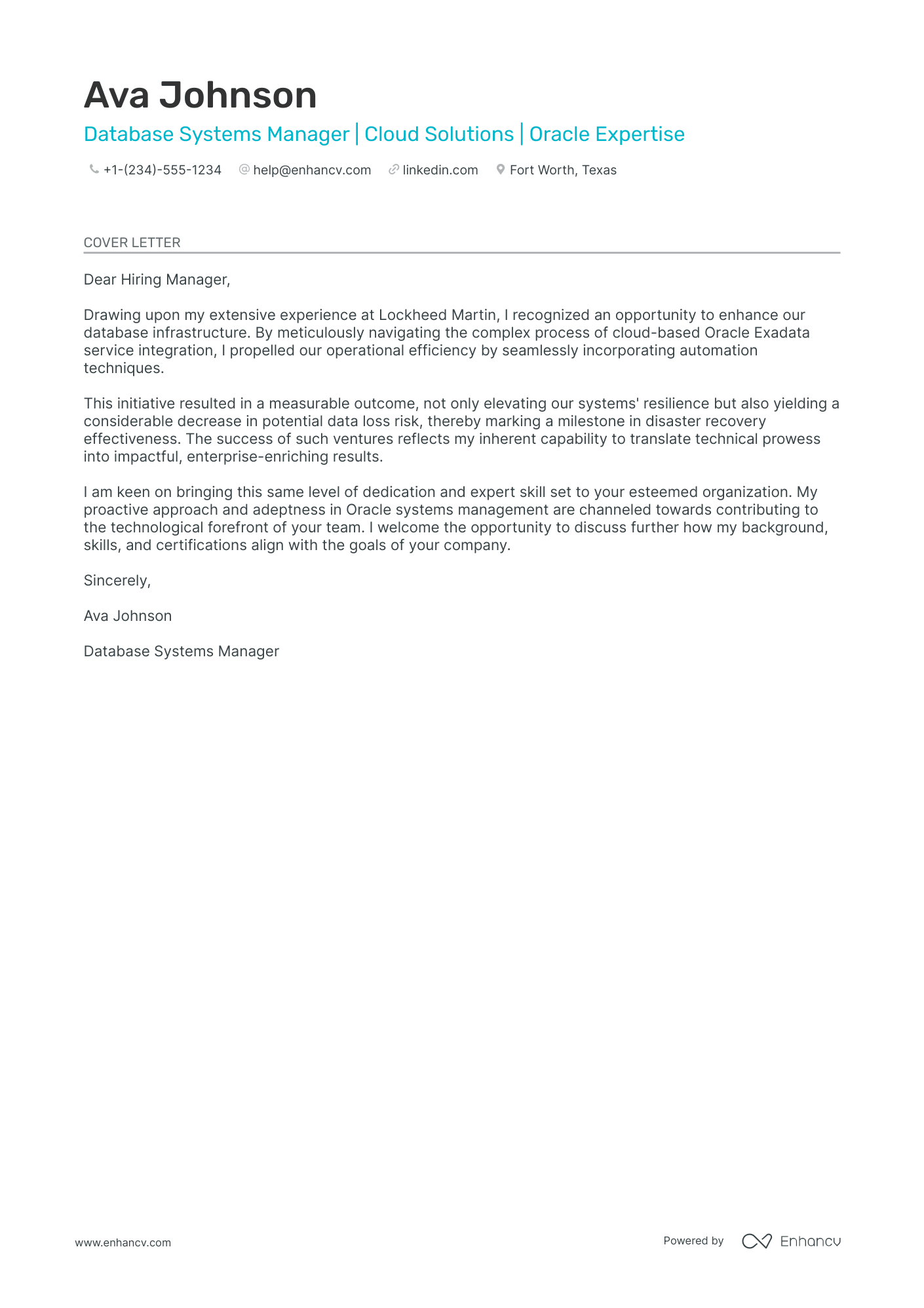 13 Professional Database Engineer Cover Letter Examples and Template