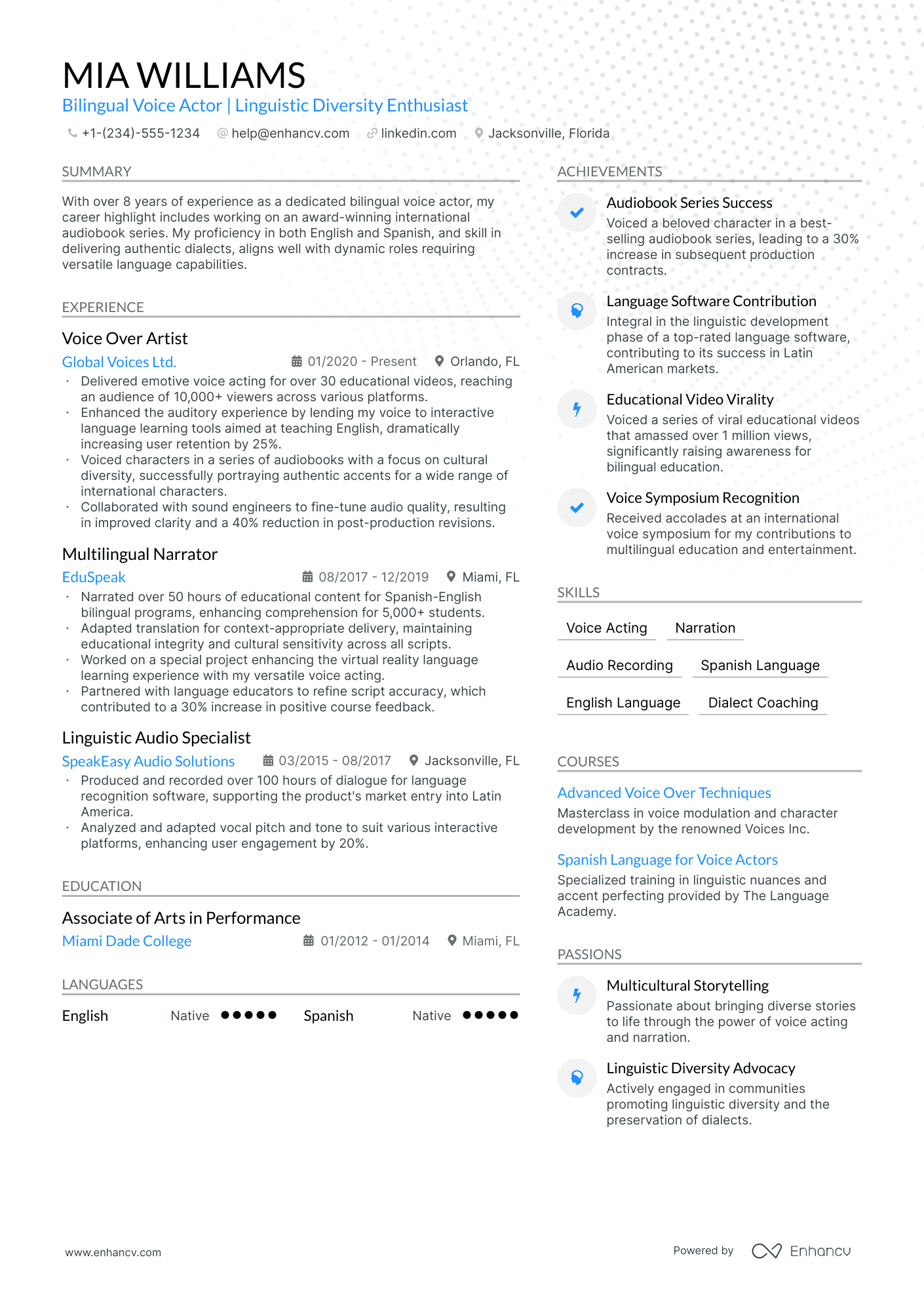 5 Voice Actor Resume Examples & Guide for 2024