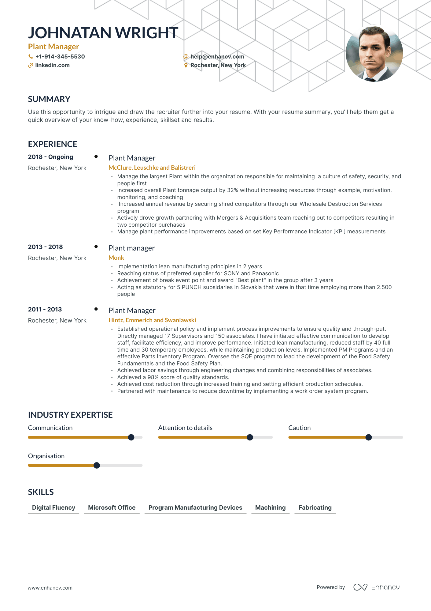 Plant Manager Resume Examples & Guide For 2023 (layout, Skills 