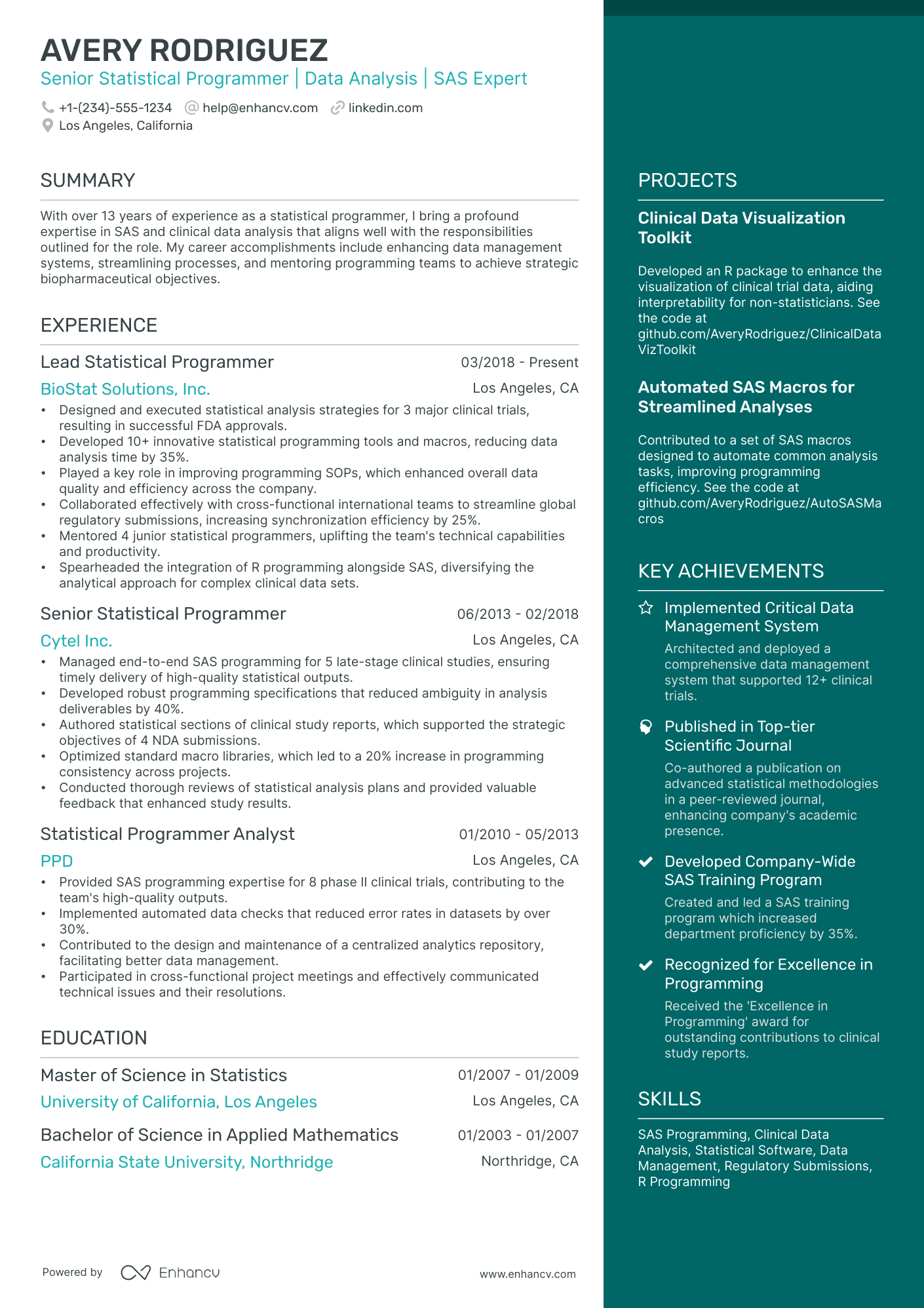 10 Statistical Programmer Resume Examples & Guide for 2026