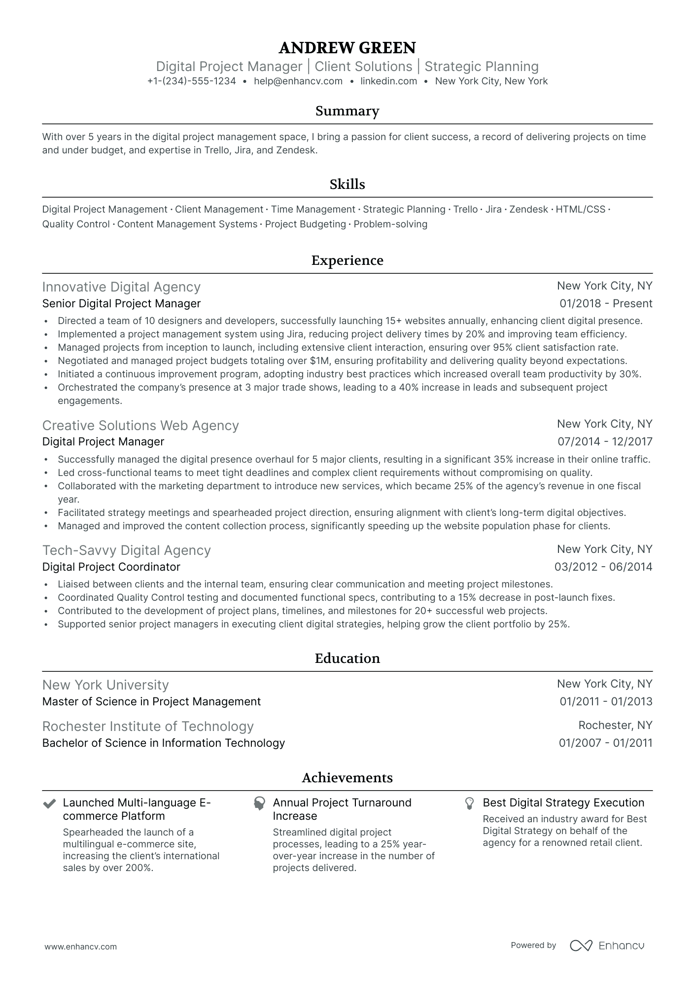 5 Digital Project Manager Resume Examples & Guide For 2024