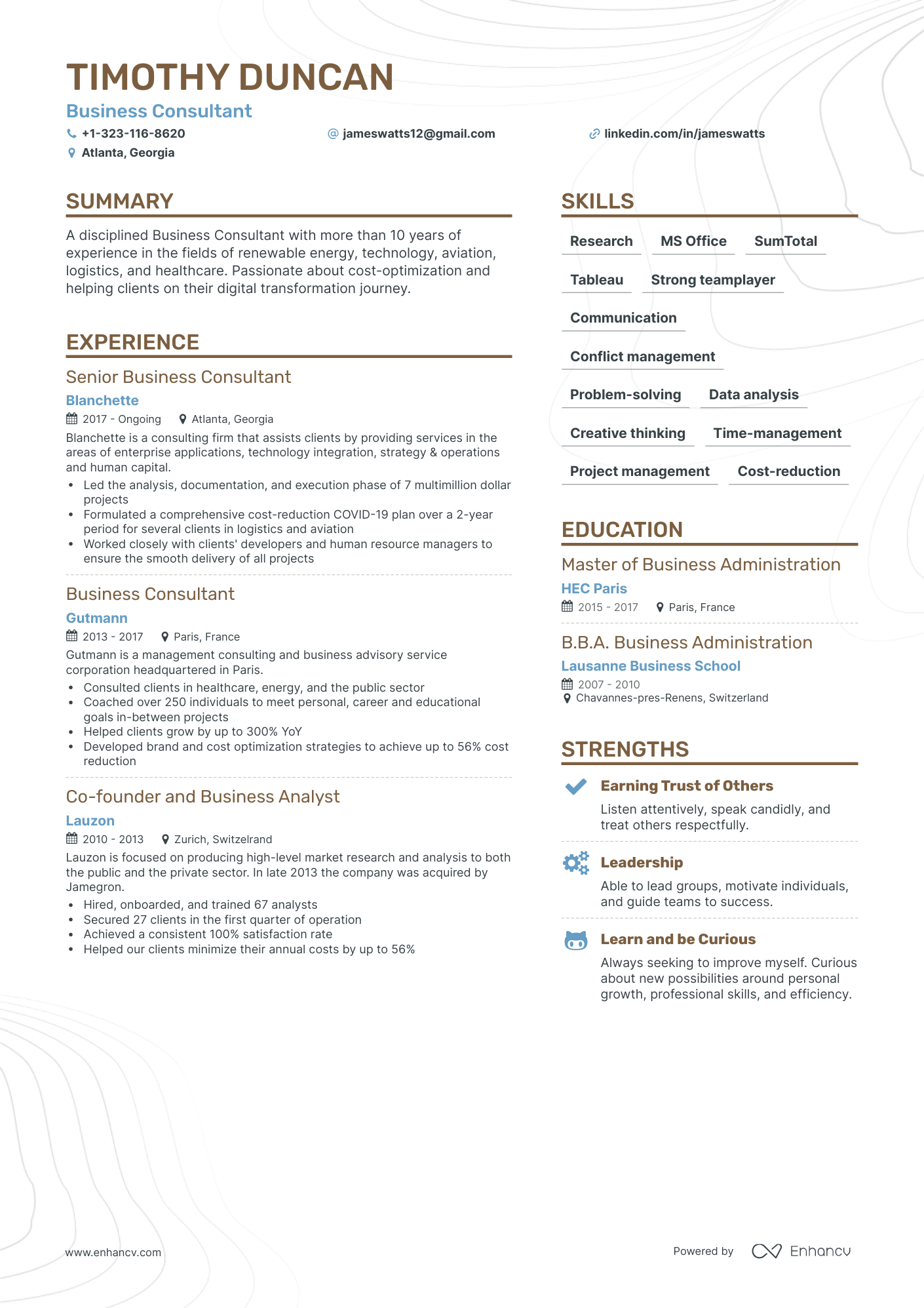 business plan consultant resume